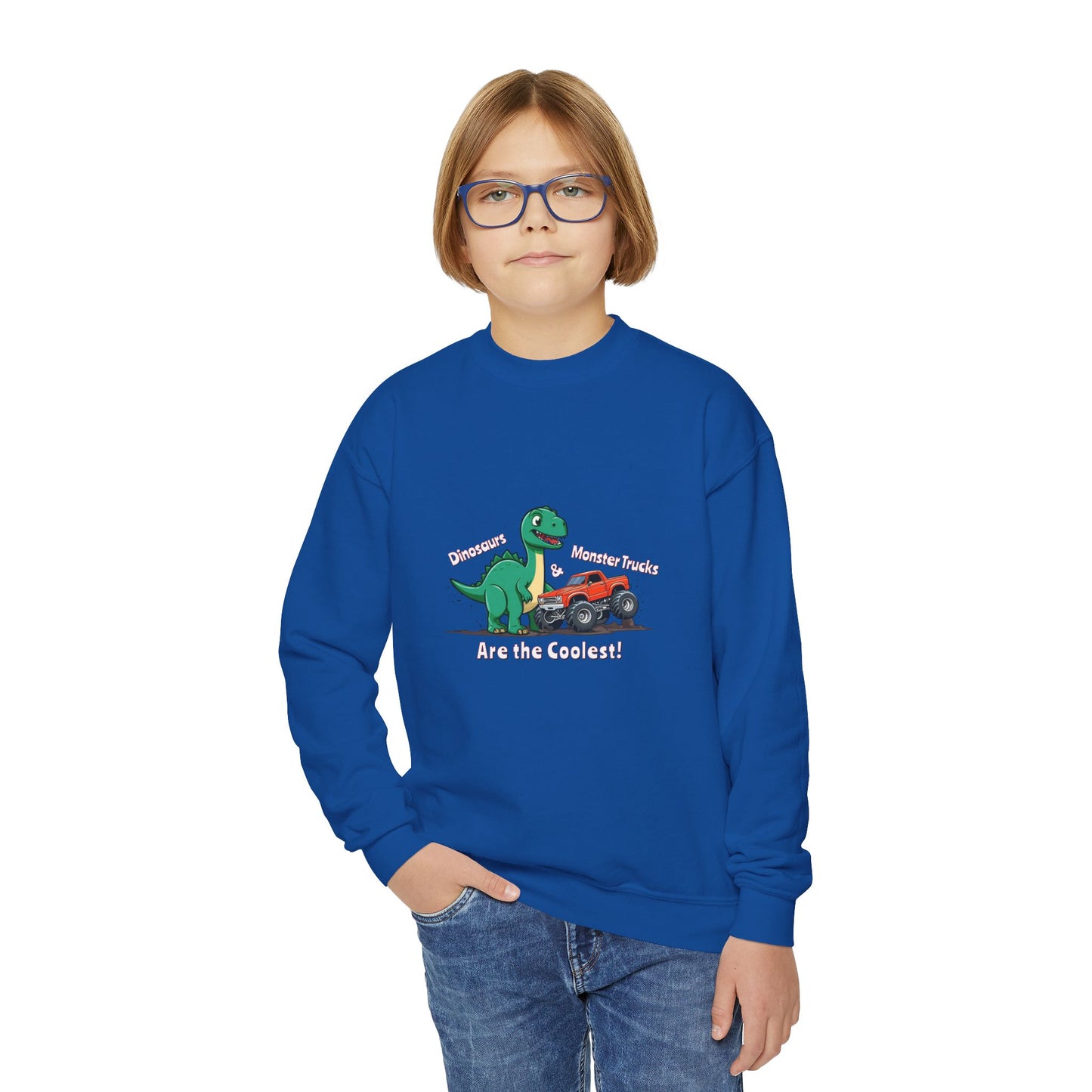 Dinosaurs & Monster Trucks Are the Coolest Youth Crewneck Sweatshirt