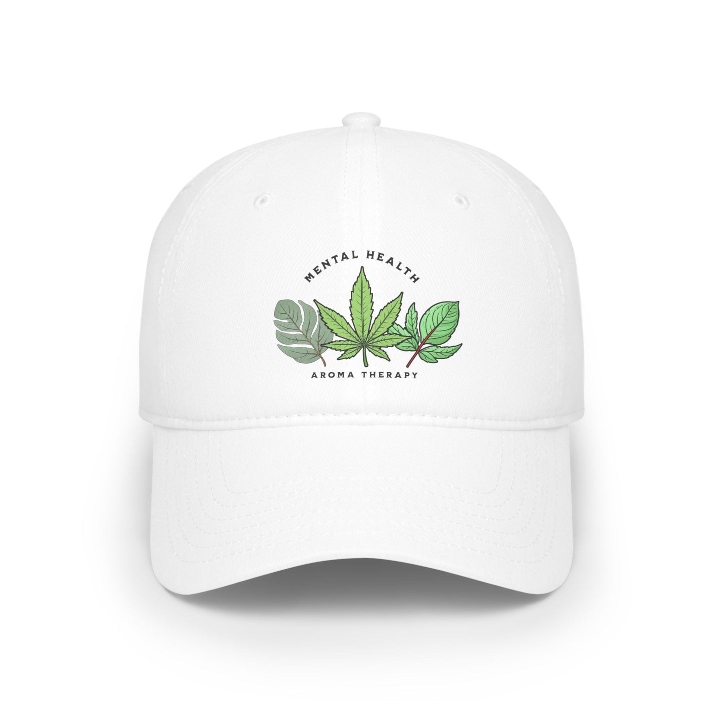 "Mental Health Aromatherapy Hat – Lavender, Cannabis, Eucalyptus Leaves Design | Creations by Paulak" Low Profile Baseball Cap