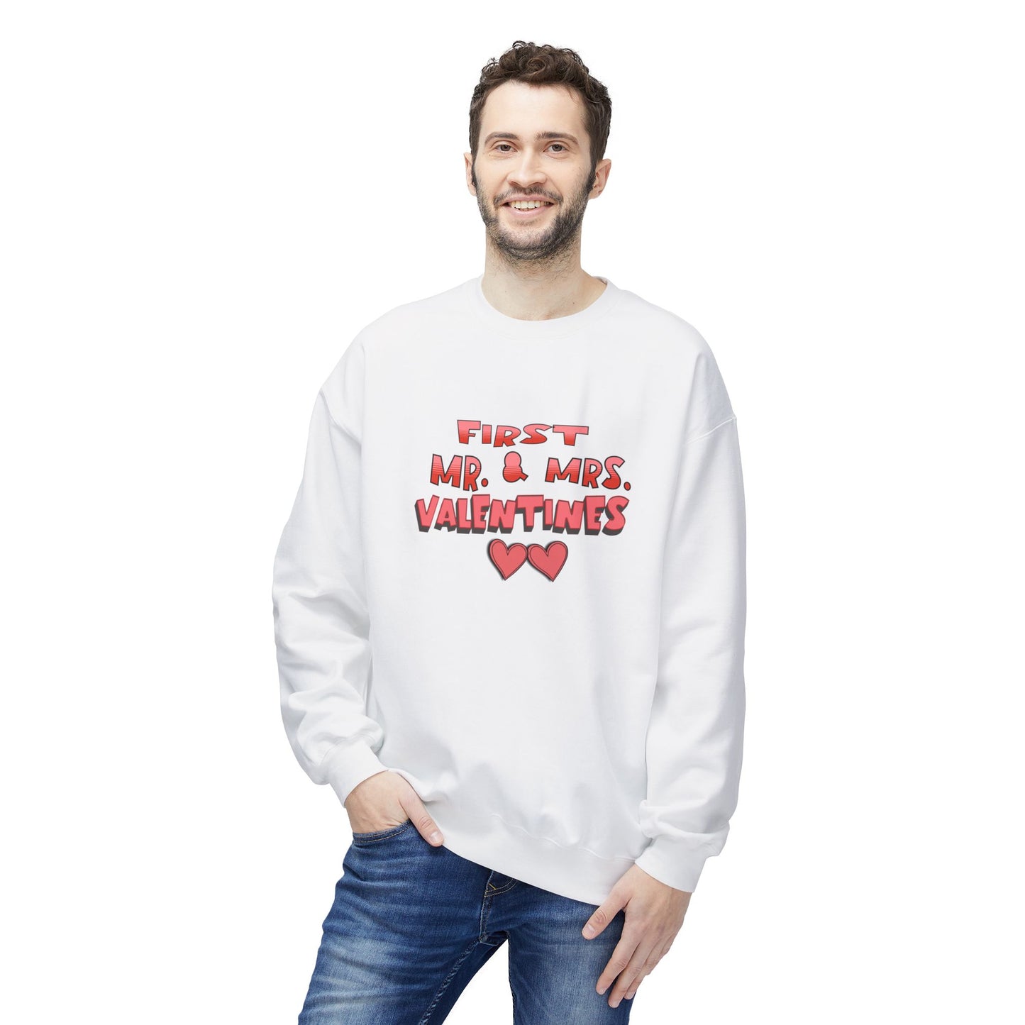 Valentine's Day Sweatshirt for Newlyweds, 'First Mr & Mrs Valentines'