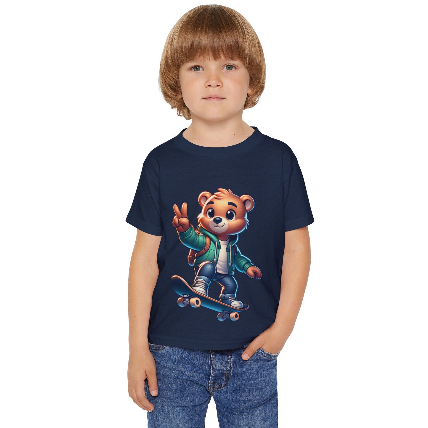 Bear Skateboarding toddler T-Shirt - Peace Sign Graphic TeeHeavy Cottonâ„¢ Toddler T-shirt, teenage bear riding a skateboard, many colors, olympics, sports, cartoon style