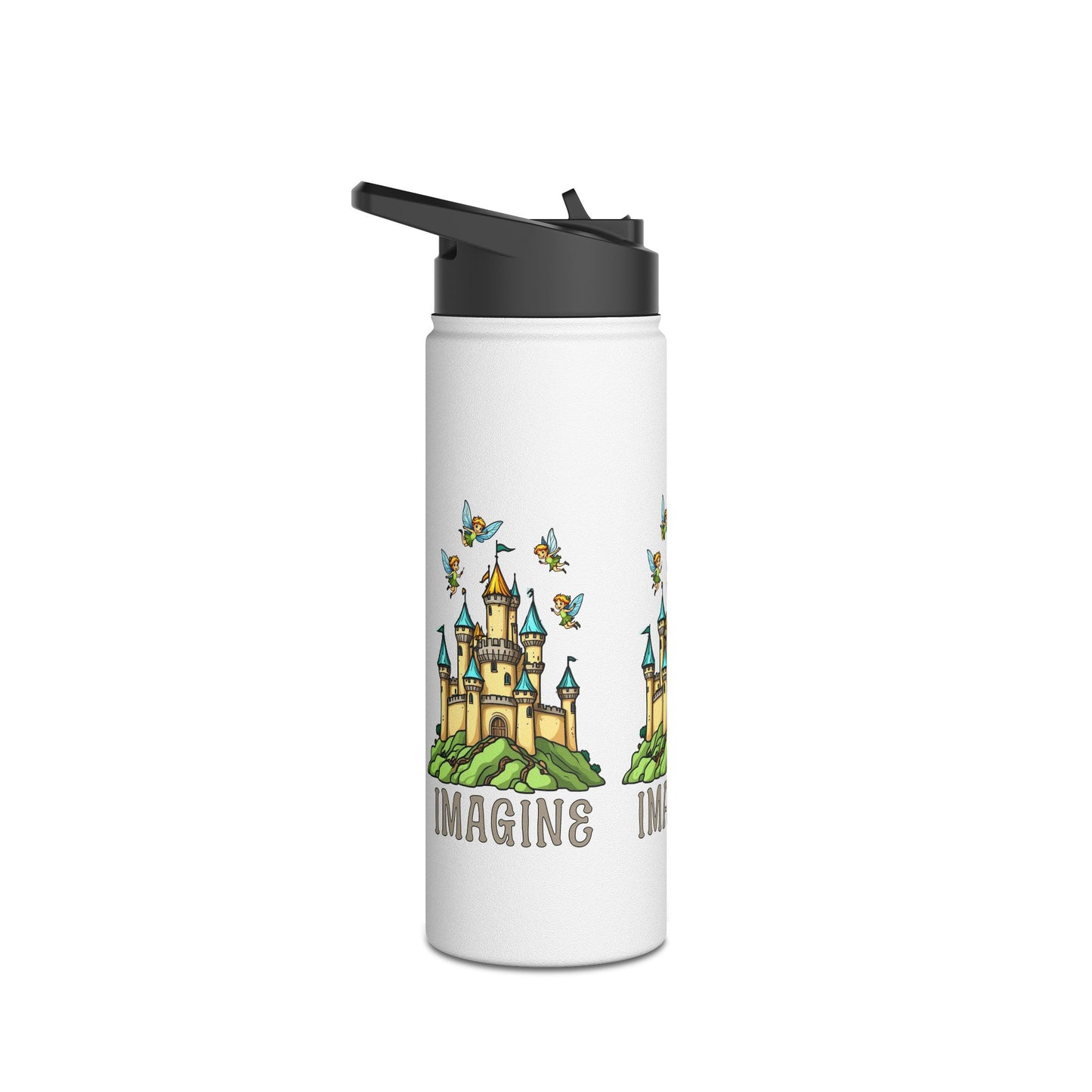 Water Bottle - Whimsical Fairies Flying Above Castle - IMAGINE