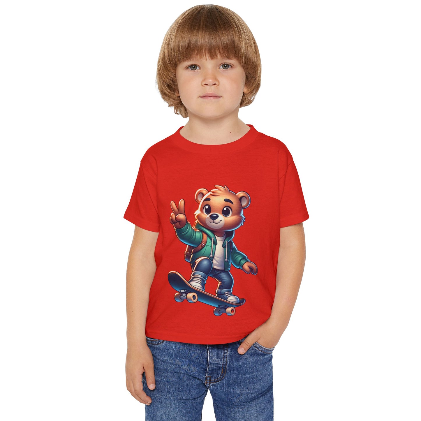 Bear Skateboarding toddler T-Shirt - Peace Sign Graphic TeeHeavy Cottonâ„¢ Toddler T-shirt, teenage bear riding a skateboard, many colors, olympics, sports, cartoon style