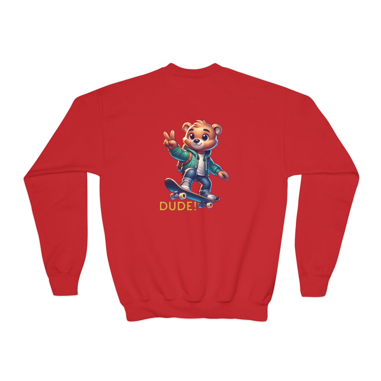 Bear Skateboard Youth Crewneck Sweatshirt with 'DUDE'