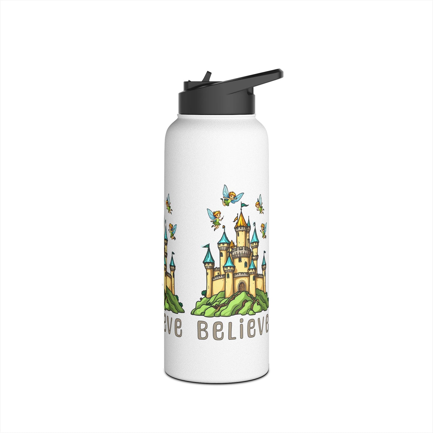 Copy of Water Bottle - Whimsical Fairies Flying Above Castle - BELIEVE