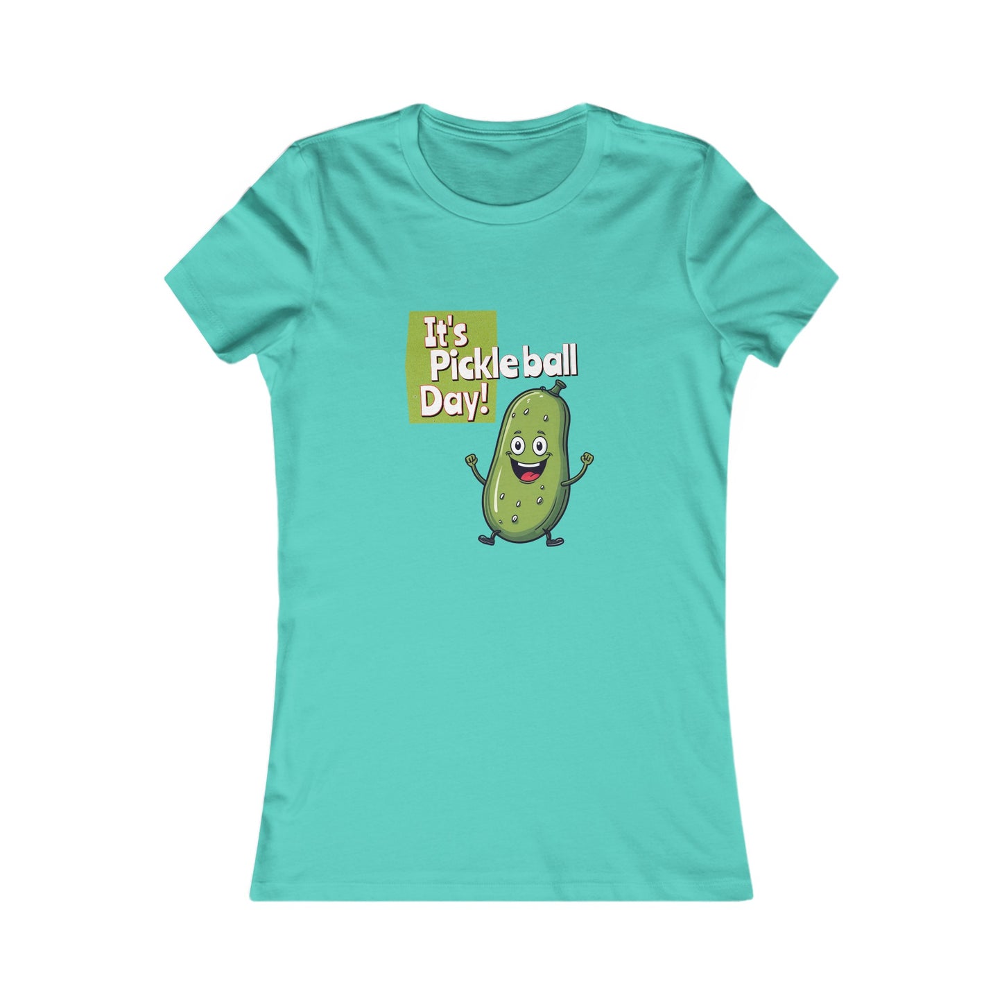 Women's Fitted Pickleball T-Shirt – ‘It’s Pickleball Day’ with Fun Pickle Dude Design Women's Favorite Tee