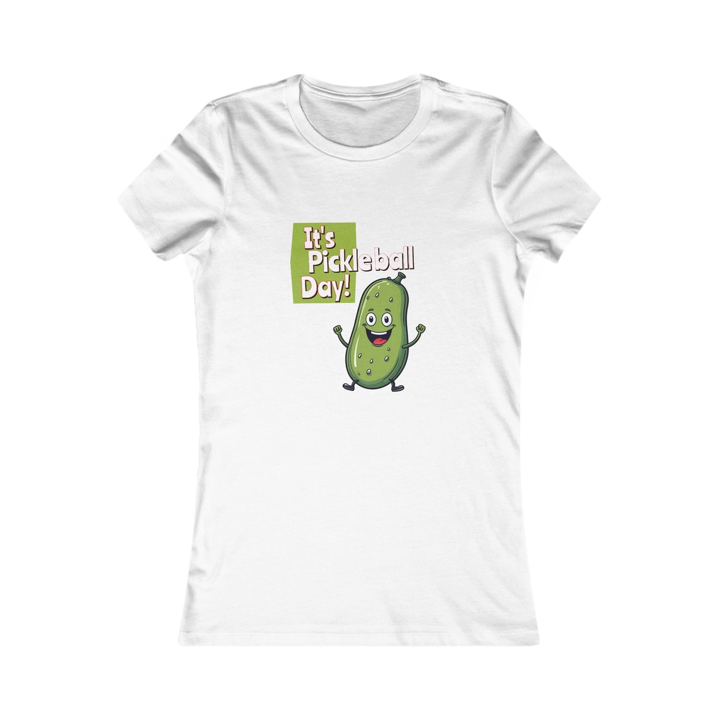 Women's Fitted Pickleball T-Shirt – ‘It’s Pickleball Day’ with Fun Pickle Dude Design Women's Favorite Tee