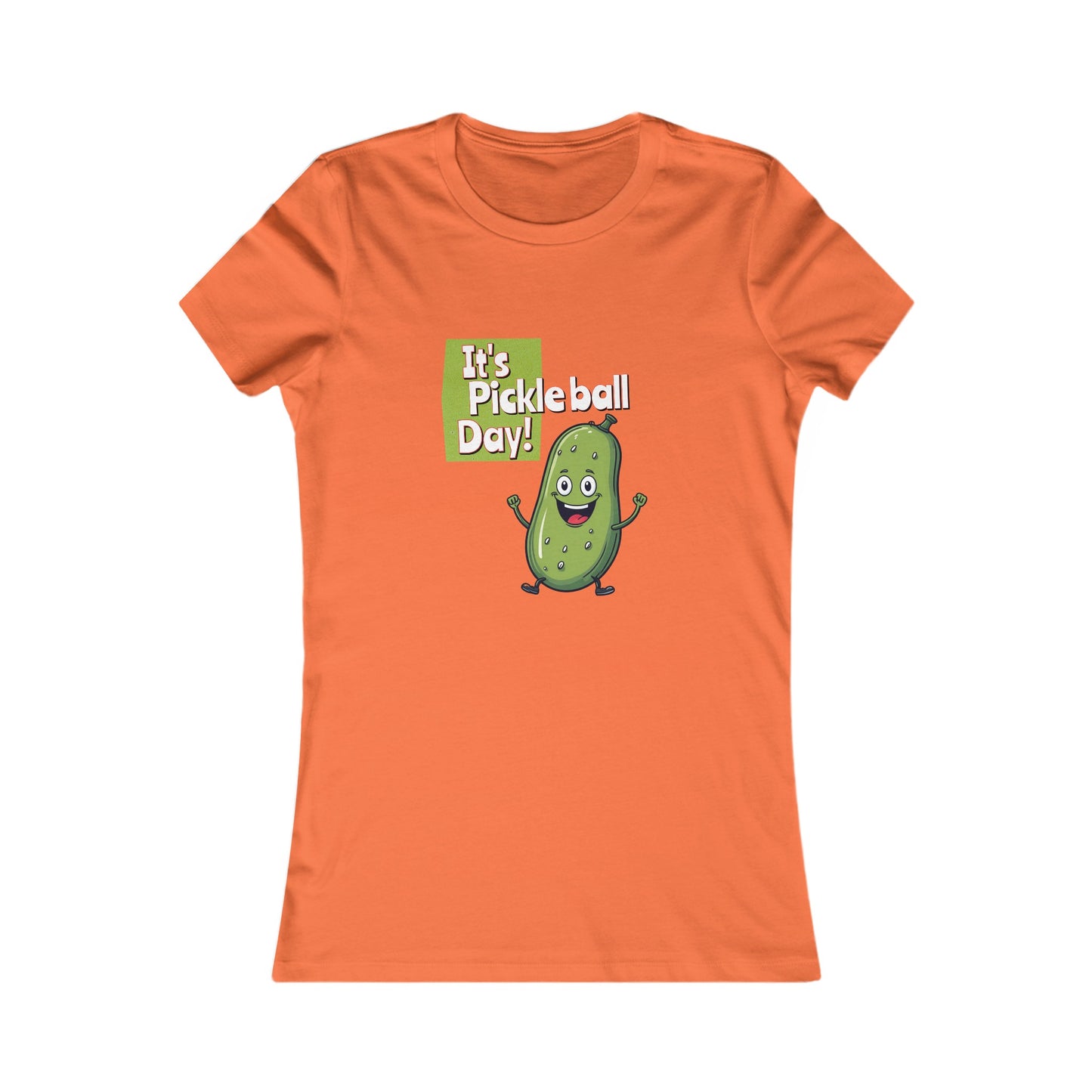 Women's Fitted Pickleball T-Shirt – ‘It’s Pickleball Day’ with Fun Pickle Dude Design Women's Favorite Tee