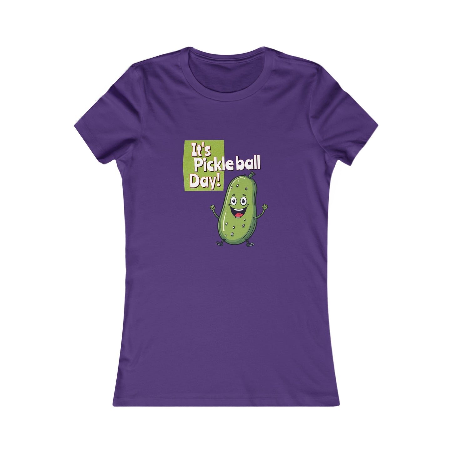 Women's Fitted Pickleball T-Shirt – ‘It’s Pickleball Day’ with Fun Pickle Dude Design Women's Favorite Tee
