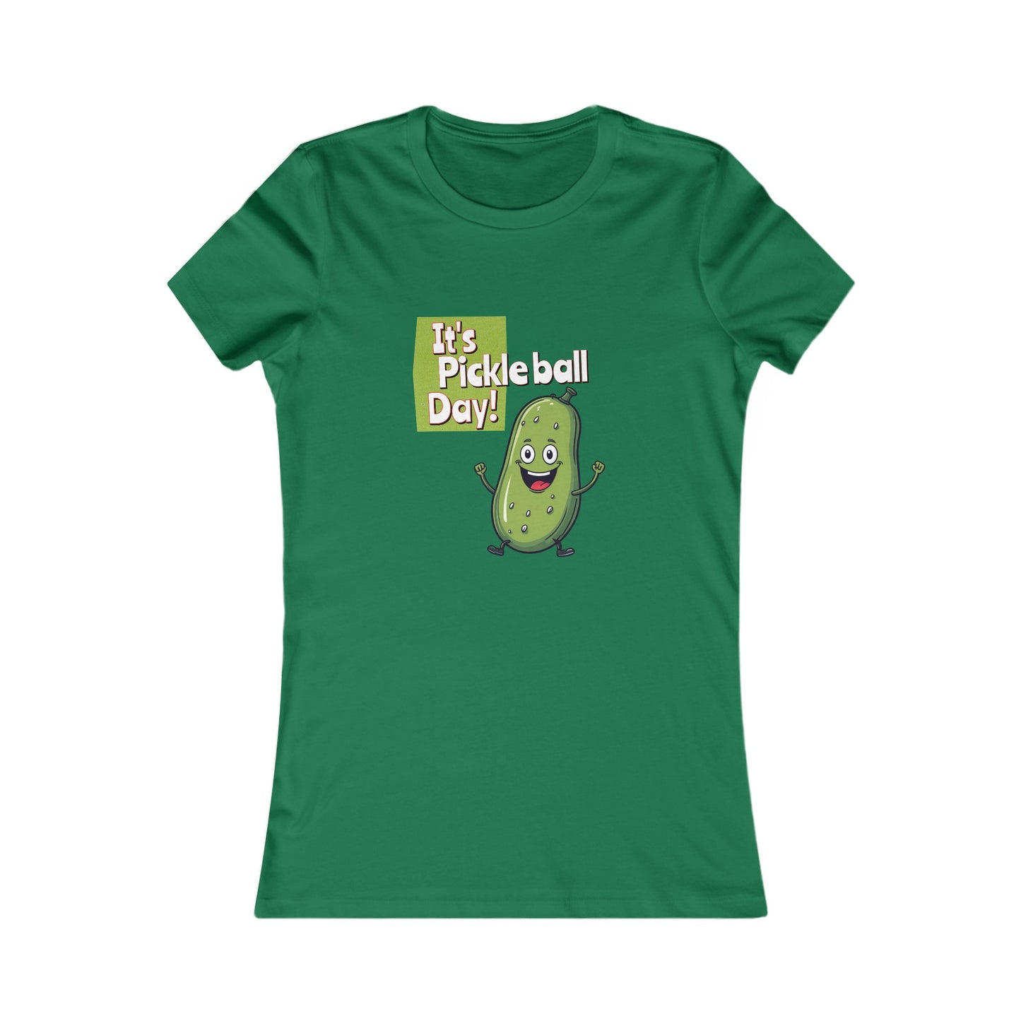 Women's Fitted Pickleball T-Shirt – ‘It’s Pickleball Day’ with Fun Pickle Dude Design Women's Favorite Tee