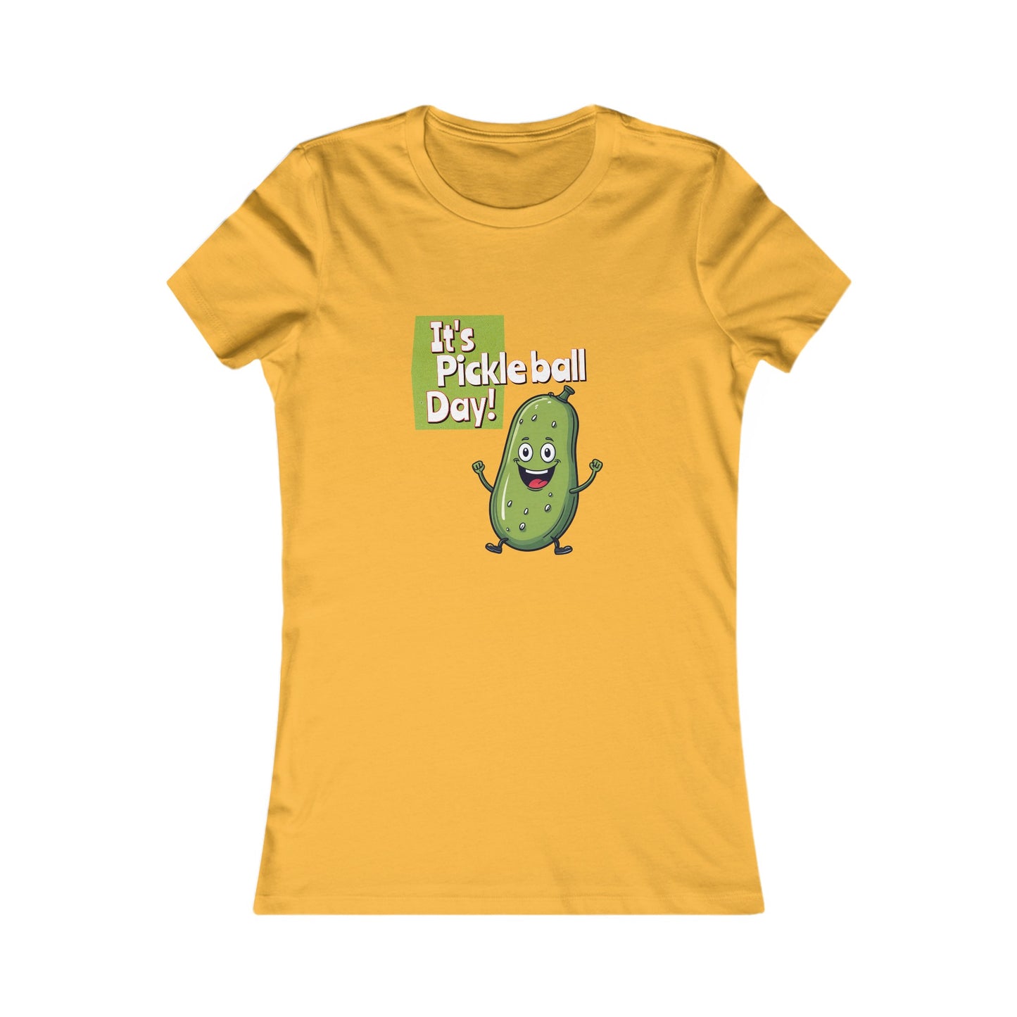 Women's Fitted Pickleball T-Shirt – ‘It’s Pickleball Day’ with Fun Pickle Dude Design Women's Favorite Tee