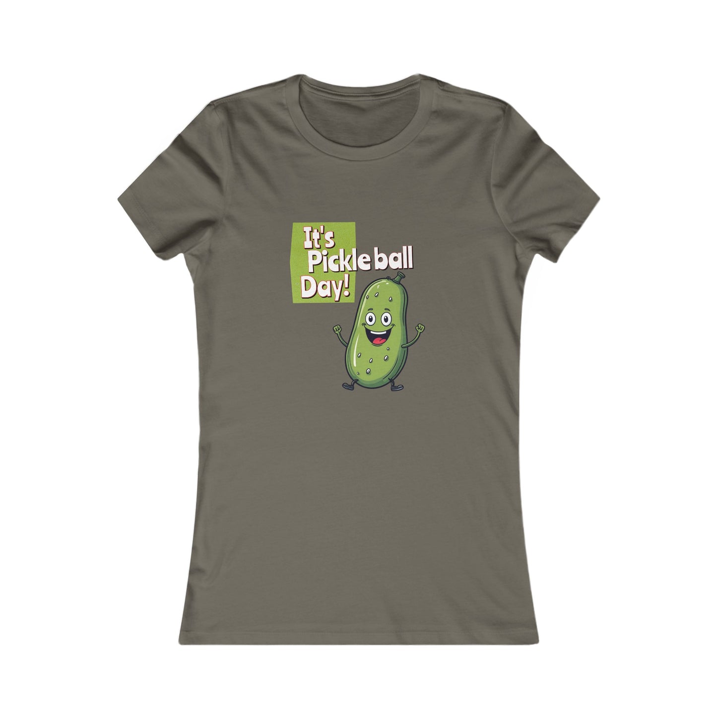 Women's Fitted Pickleball T-Shirt – ‘It’s Pickleball Day’ with Fun Pickle Dude Design Women's Favorite Tee