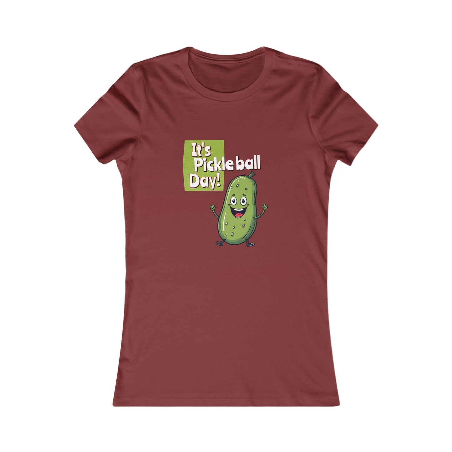 Women's Fitted Pickleball T-Shirt – ‘It’s Pickleball Day’ with Fun Pickle Dude Design Women's Favorite Tee