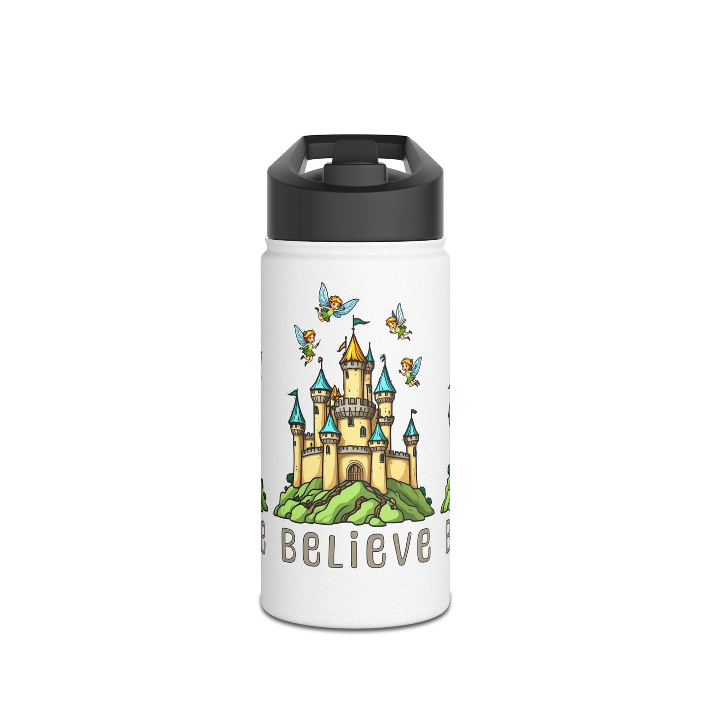 Copy of Water Bottle - Whimsical Fairies Flying Above Castle - BELIEVE