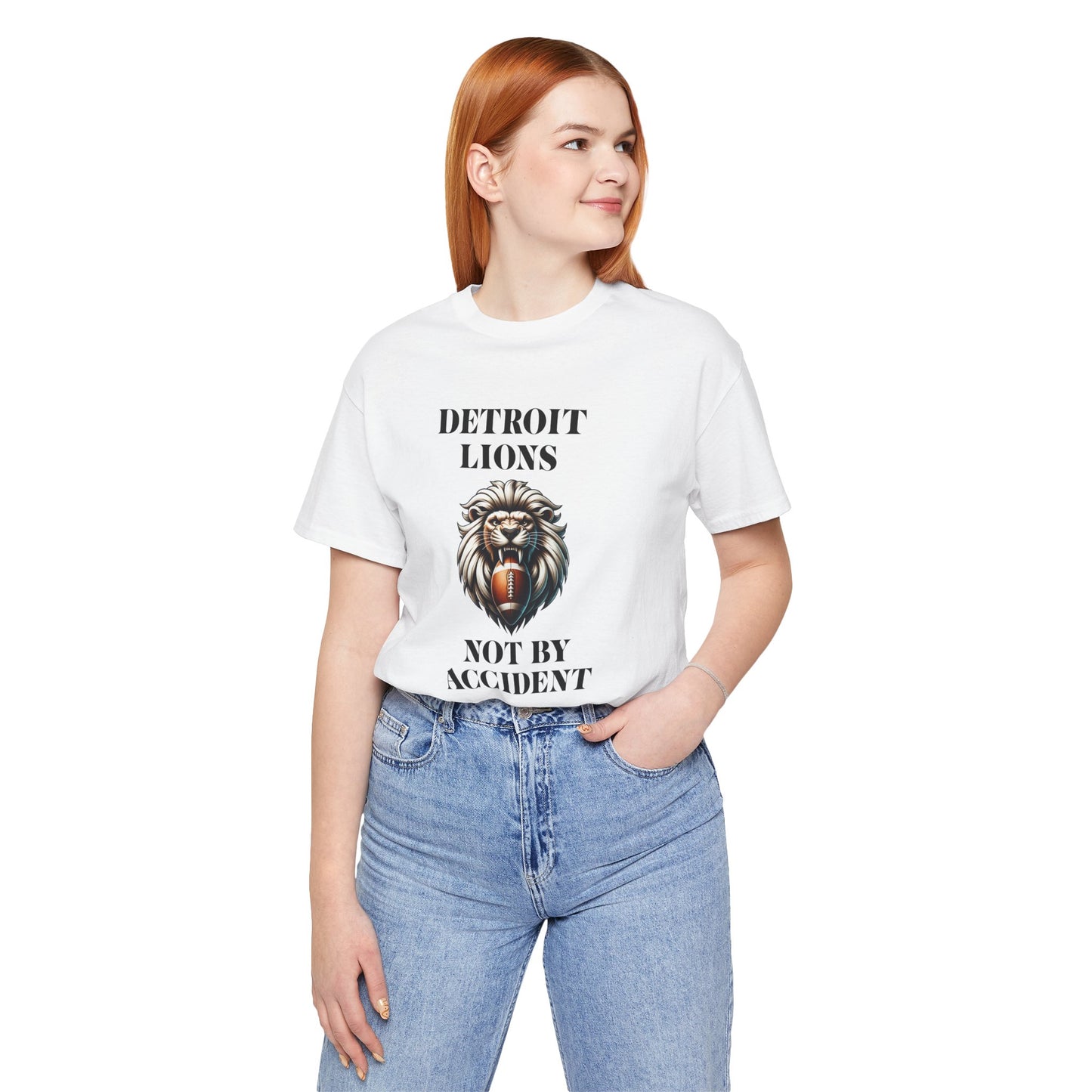 LION'S Football Tee with Locker Room Quote "Detroit Lions, Not By Accident"