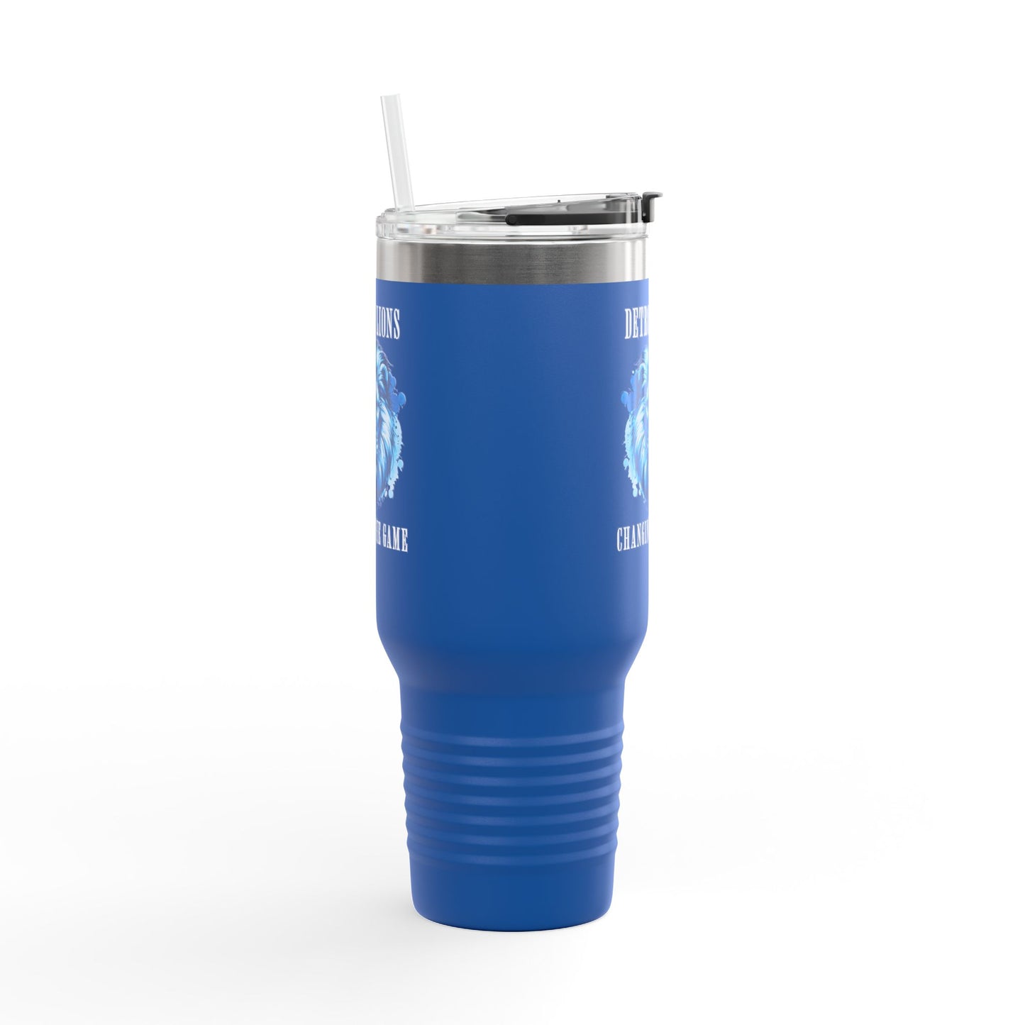 Travel Mug features a quote, "Detroit Lions, Changing the Game"