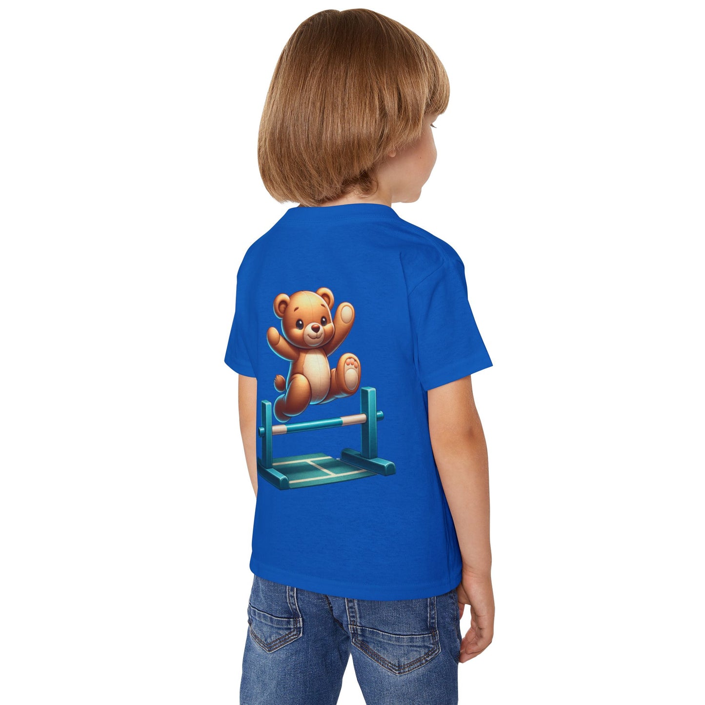 Teddy bear Jumping Hurdles, Heavy Cotton™ Toddler T-shirt, olympics, child, sports, track and field, many color choices, boy, girl