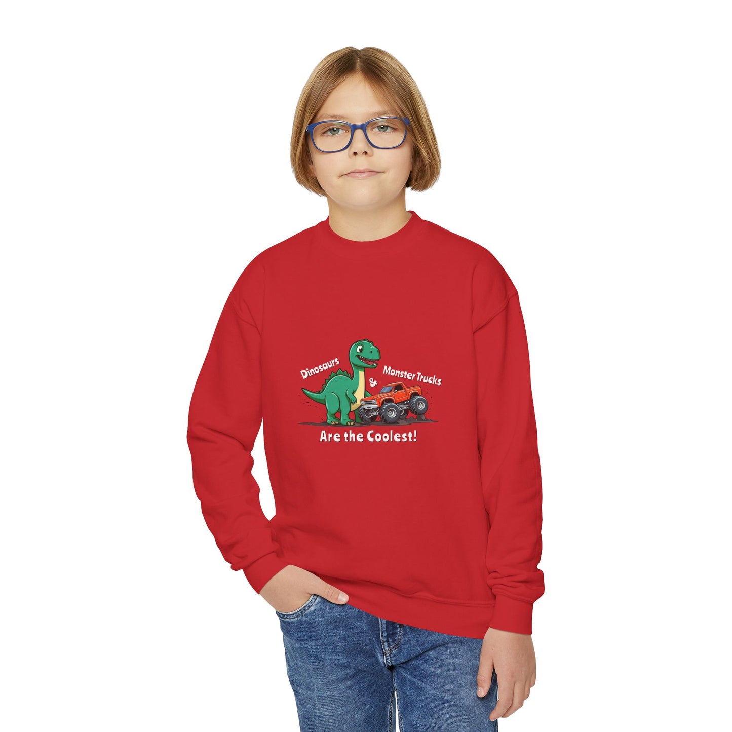 Dinosaurs & Monster Trucks Are the Coolest Youth Crewneck Sweatshirt