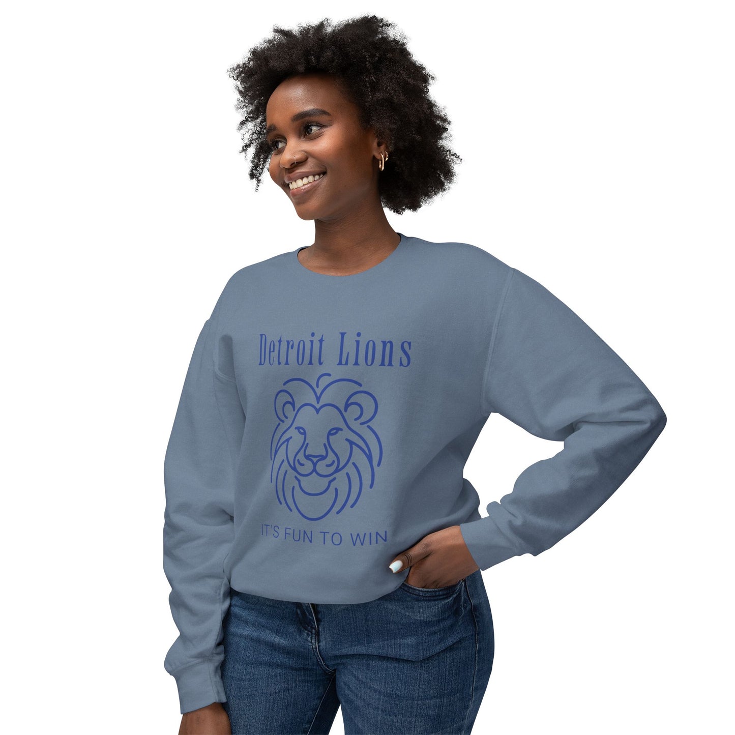 Unisex Sweatshirt features a quote, "Detroit Lions, It's Fun to Win"
