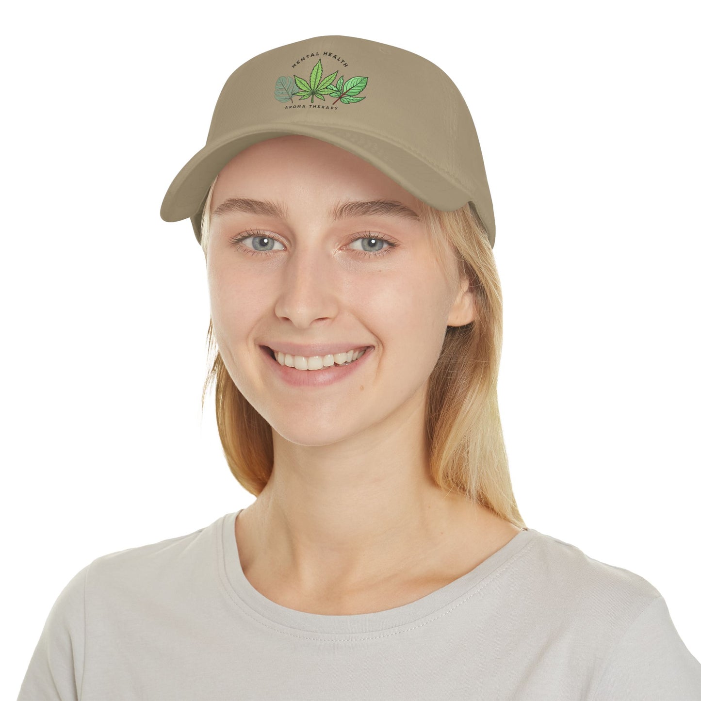 "Mental Health Aromatherapy Hat – Lavender, Cannabis, Eucalyptus Leaves Design | Creations by Paulak" Low Profile Baseball Cap