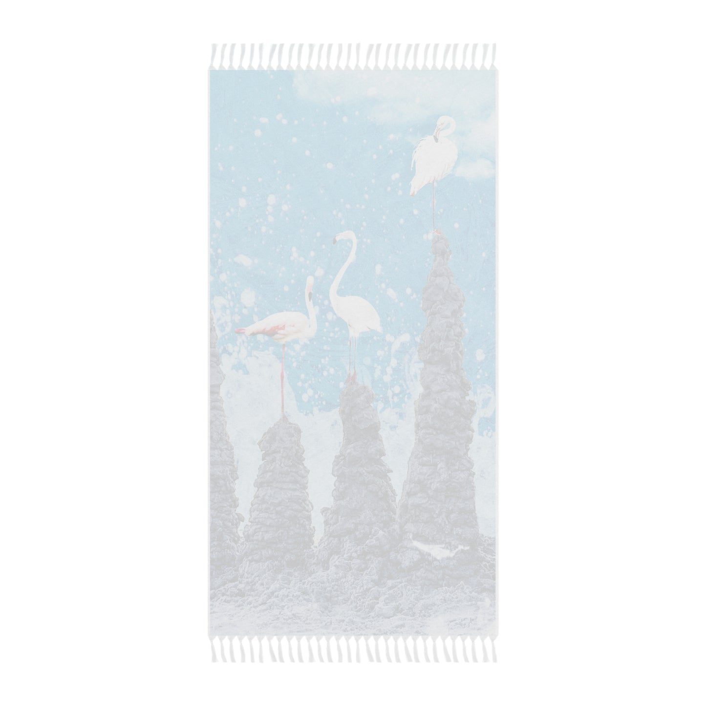 Flamingos playing on sand castles - vibrant beach cloth - Finn and Feathers Collection