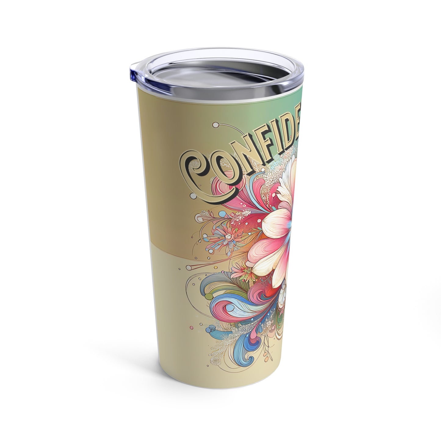 Confident Queen Tumbler 20oz, floral, pink, blues, greens, yellows