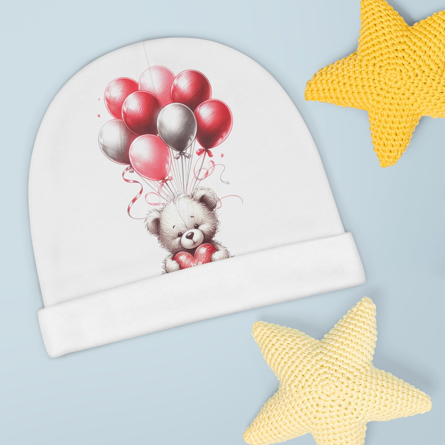 "Be Mine" – Adorable Teddy Bear Valentine’s Baby Beanie (AOP)