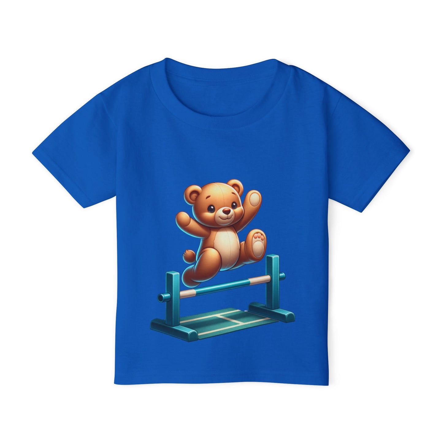 Teddy bear Jumping Hurdles, Heavy Cotton™ Toddler T-shirt, olympics, child, sports, track and field, many color choices, boy, girl
