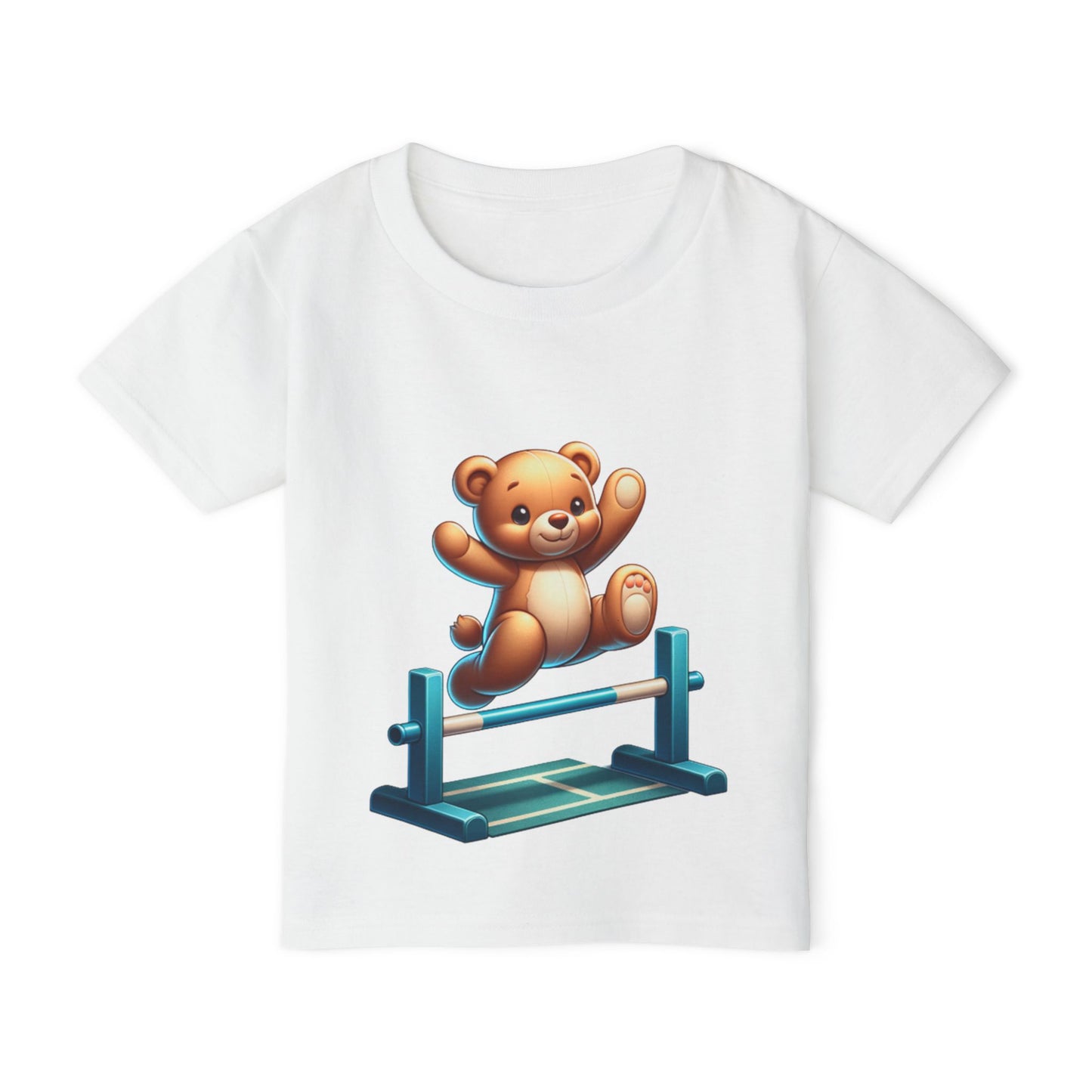 Teddy bear Jumping Hurdles, Heavy Cotton™ Toddler T-shirt, olympics, child, sports, track and field, many color choices, boy, girl