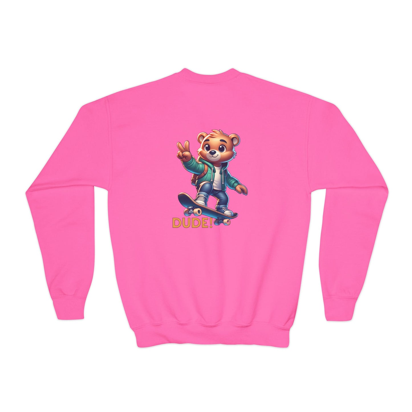 Bear Skateboard Youth Crewneck Sweatshirt with 'DUDE'