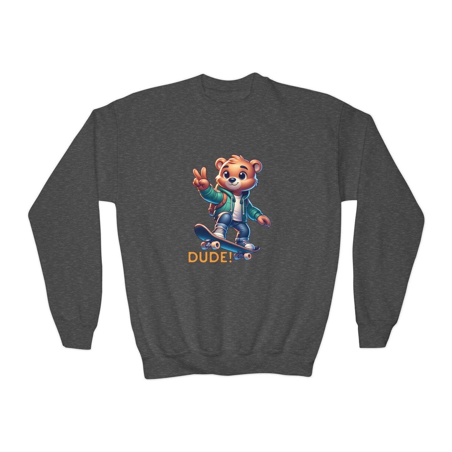 Bear Skateboard Youth Crewneck Sweatshirt with 'DUDE'