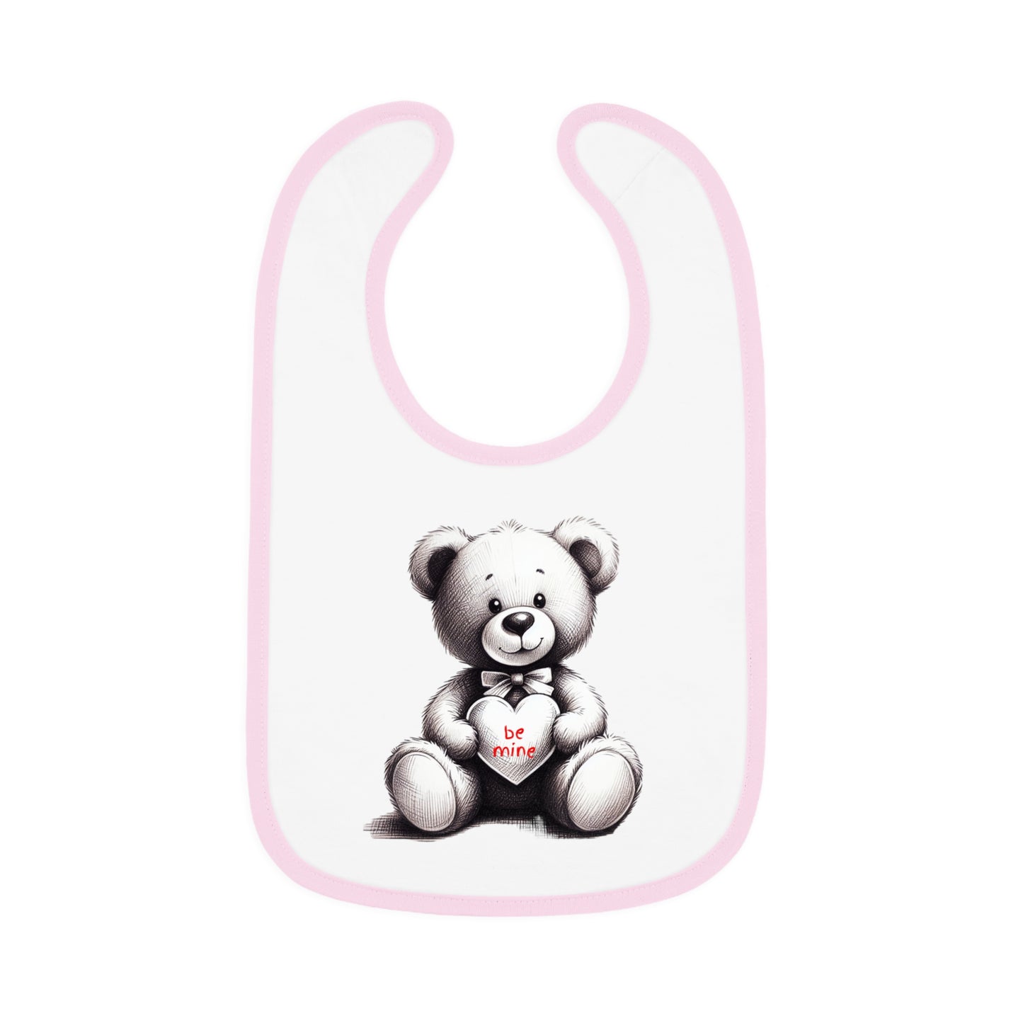 "Be Mine" – Adorable Teddy Bear Valentine’s Baby Contrast Trim Jersey Bib