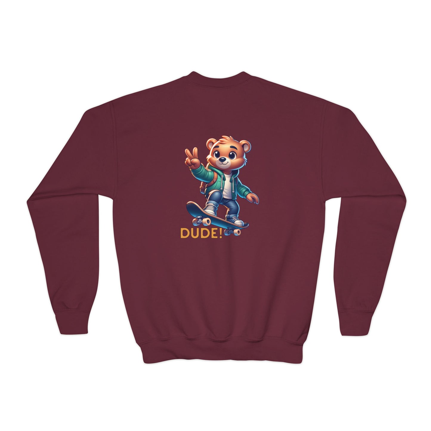 Bear Skateboard Youth Crewneck Sweatshirt with 'DUDE'