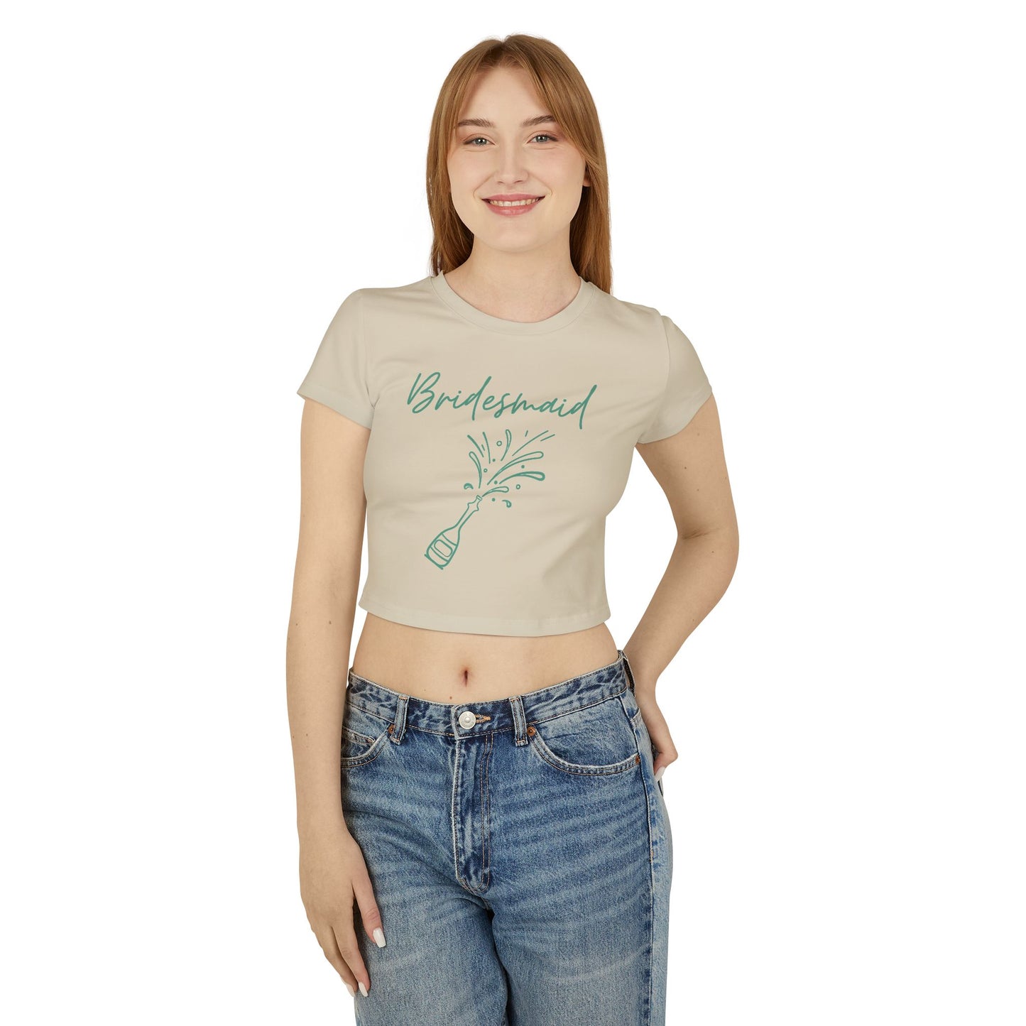 Bridesmaid Bachelorette Cute Women's Baby Tee with champaign bottle