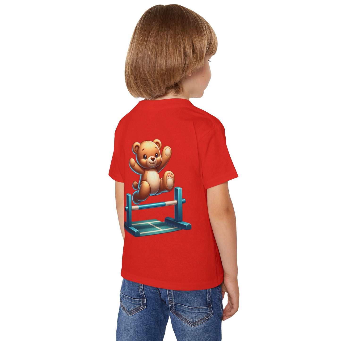 Teddy bear Jumping Hurdles, Heavy Cotton™ Toddler T-shirt, olympics, child, sports, track and field, many color choices, boy, girl