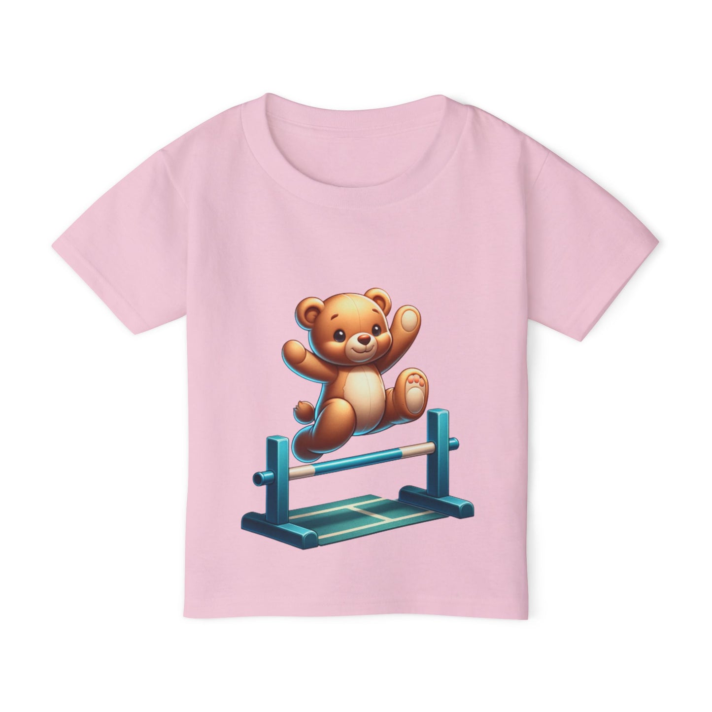 Teddy bear Jumping Hurdles, Heavy Cotton™ Toddler T-shirt, olympics, child, sports, track and field, many color choices, boy, girl