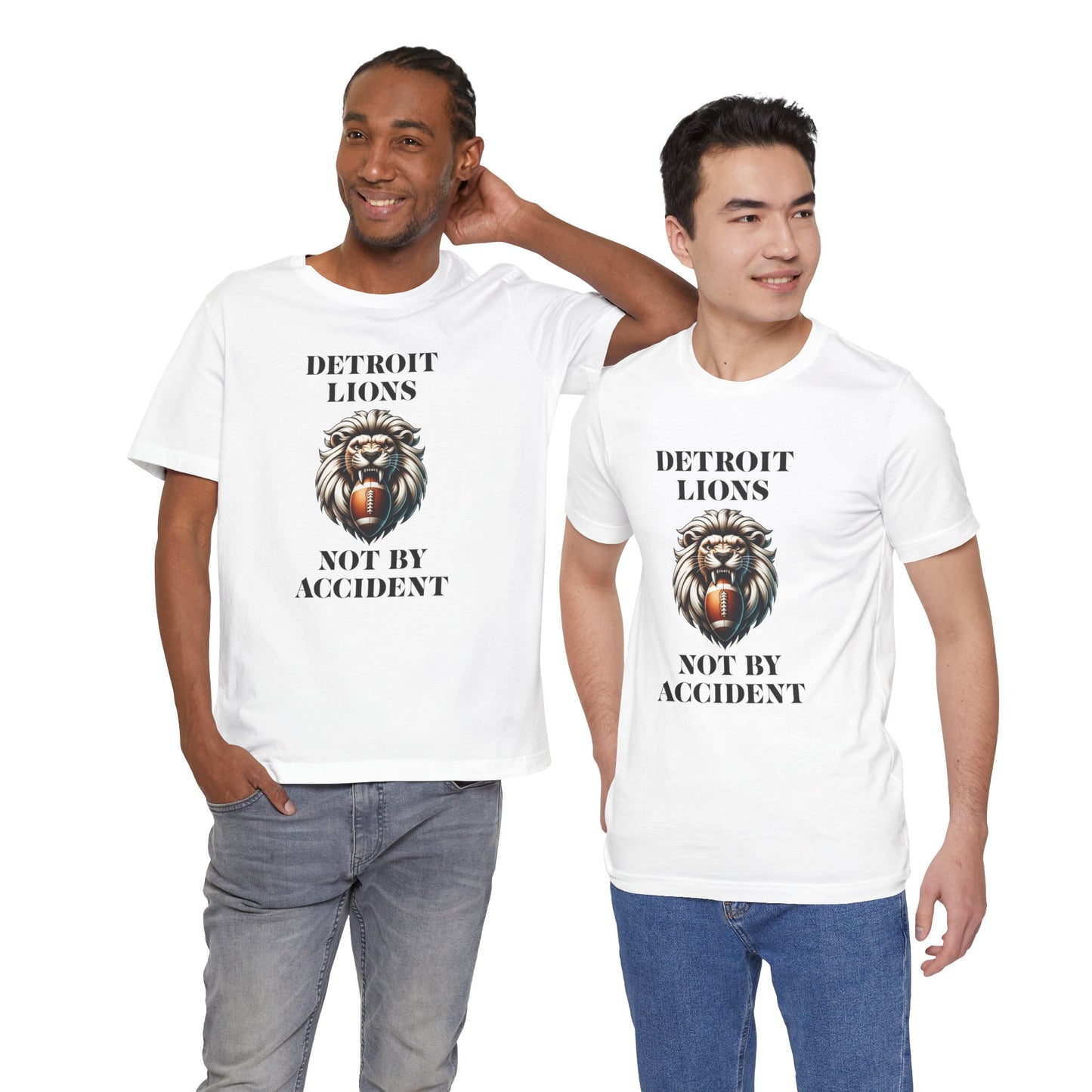 LION'S Football Tee with Locker Room Quote "Detroit Lions, Not By Accident"