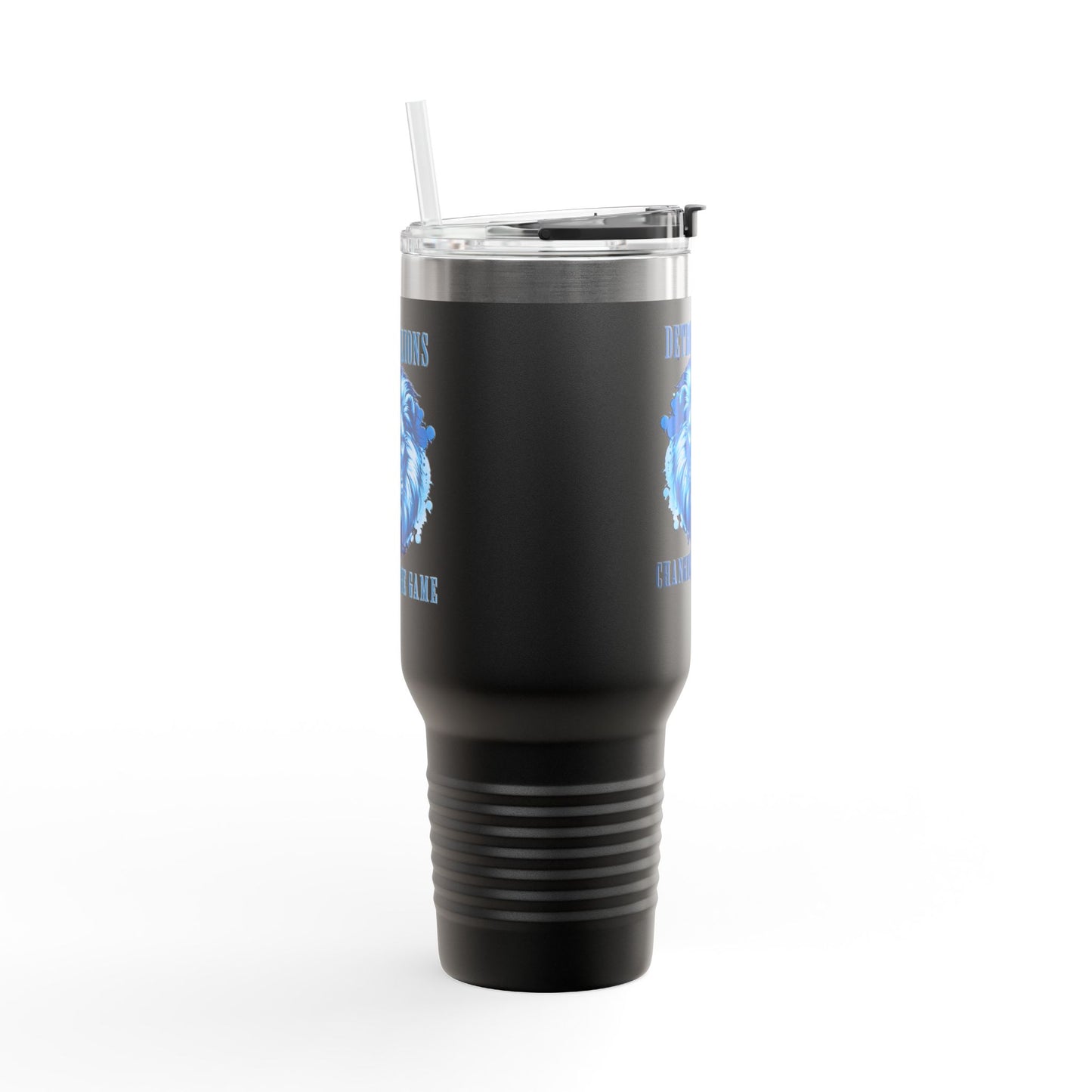 Travel Mug features a quote, "Detroit Lions, Changing the Game"