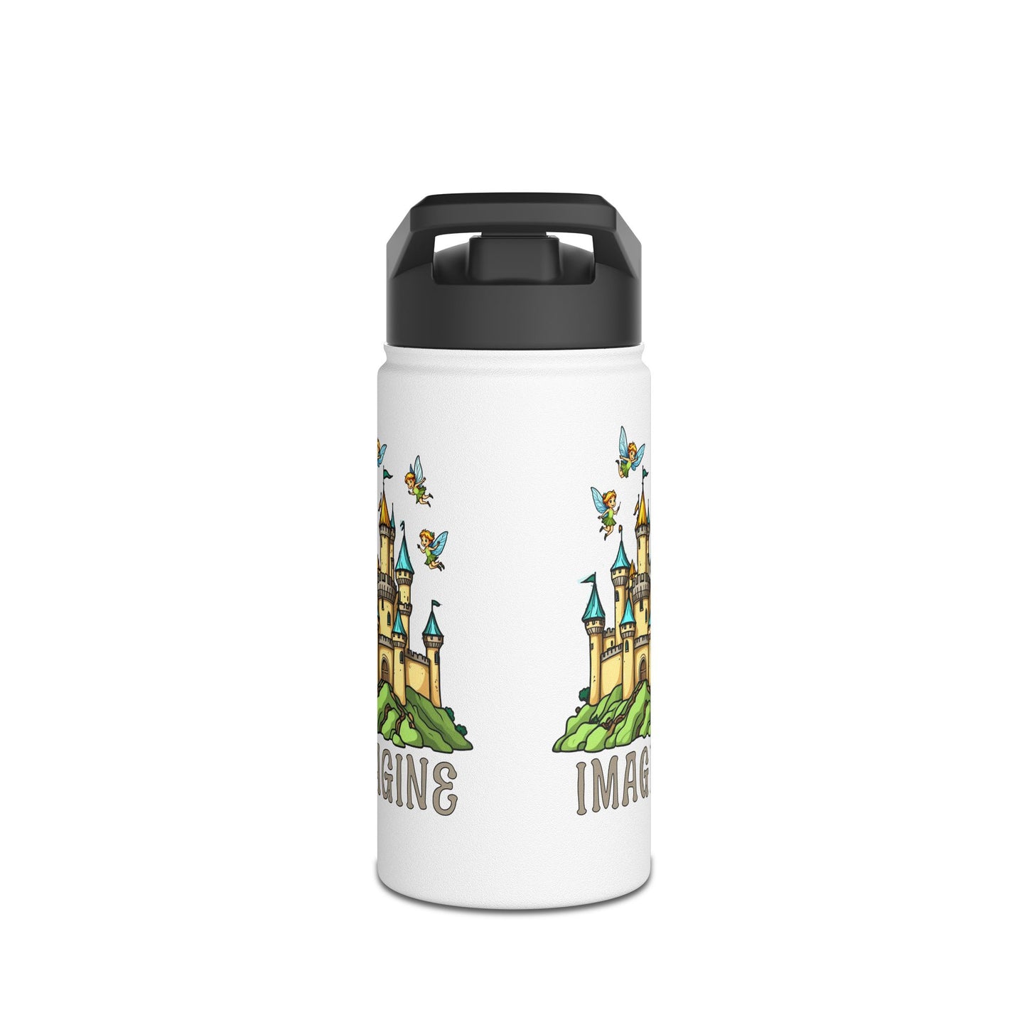Water Bottle - Whimsical Fairies Flying Above Castle - IMAGINE