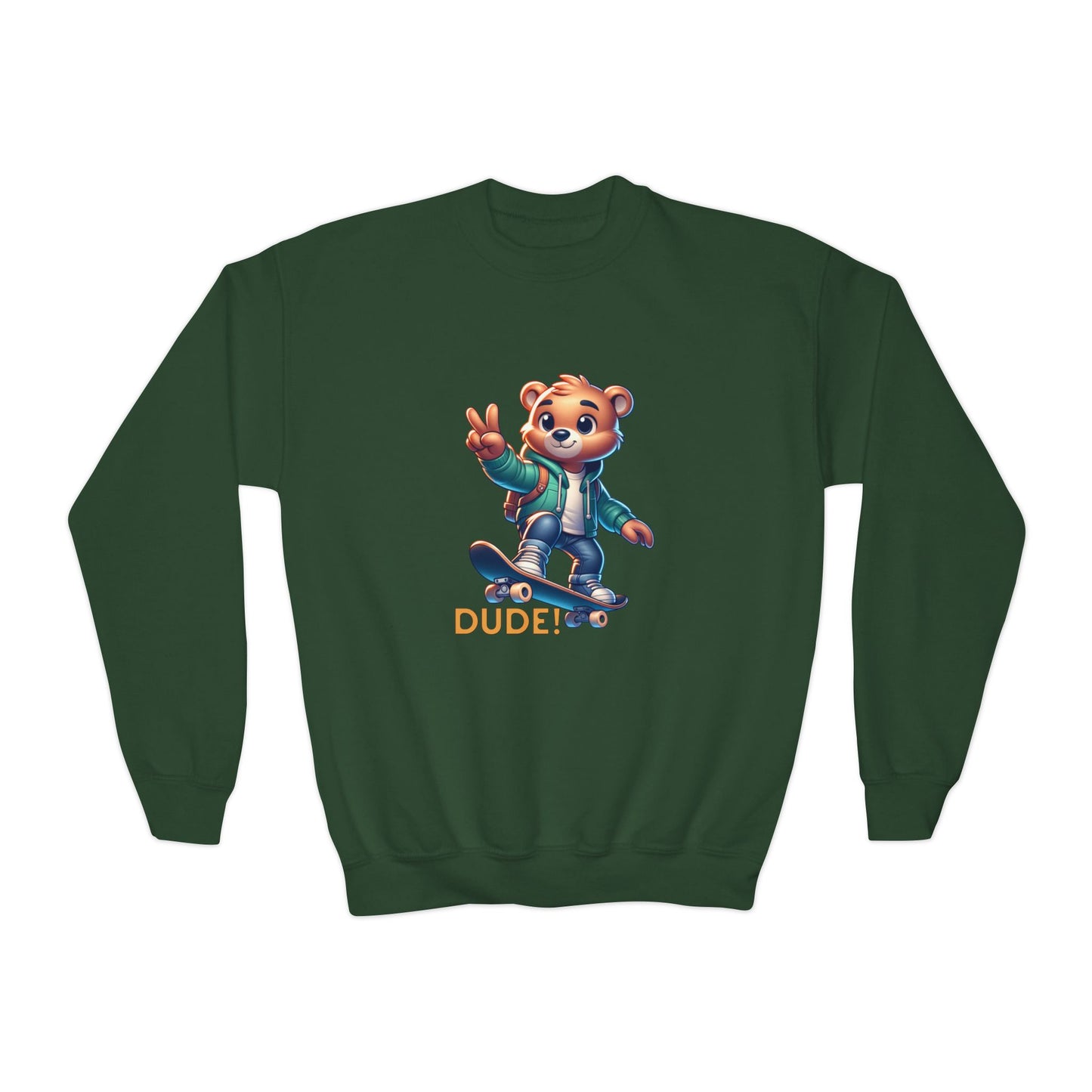 Bear Skateboard Youth Crewneck Sweatshirt with 'DUDE'