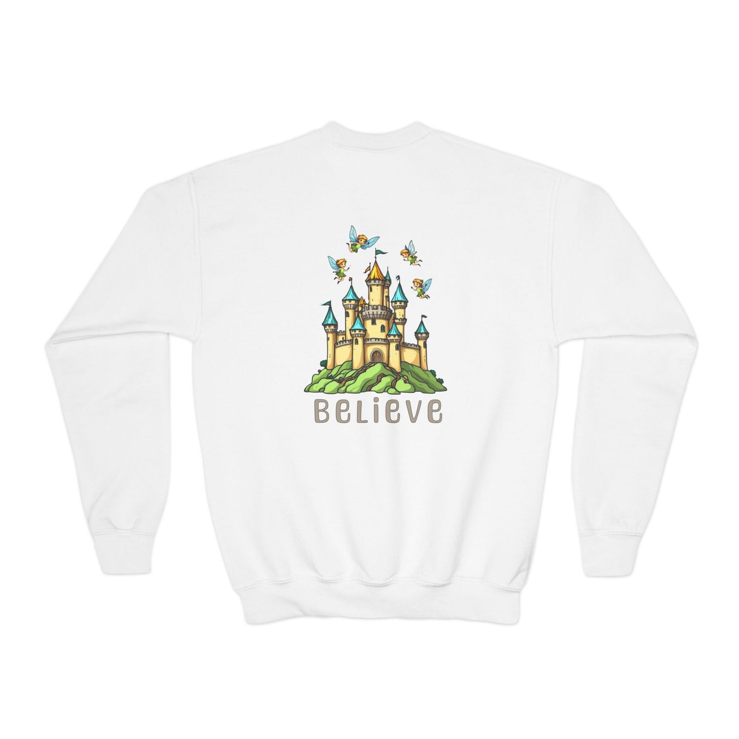 Youth Crewneck Sweatshirt - Fantasy Castle 'BELIEVE' Design