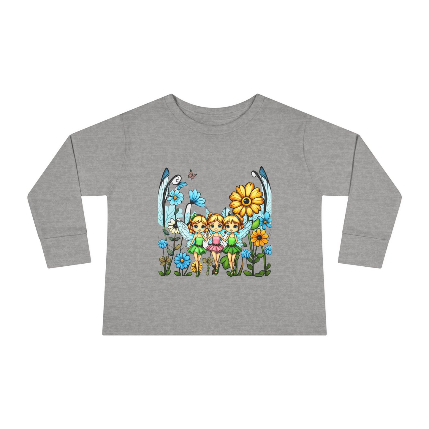 Toddler Long Sleeve Tee – Cute Happy Fairies in a Flower Garden Design"