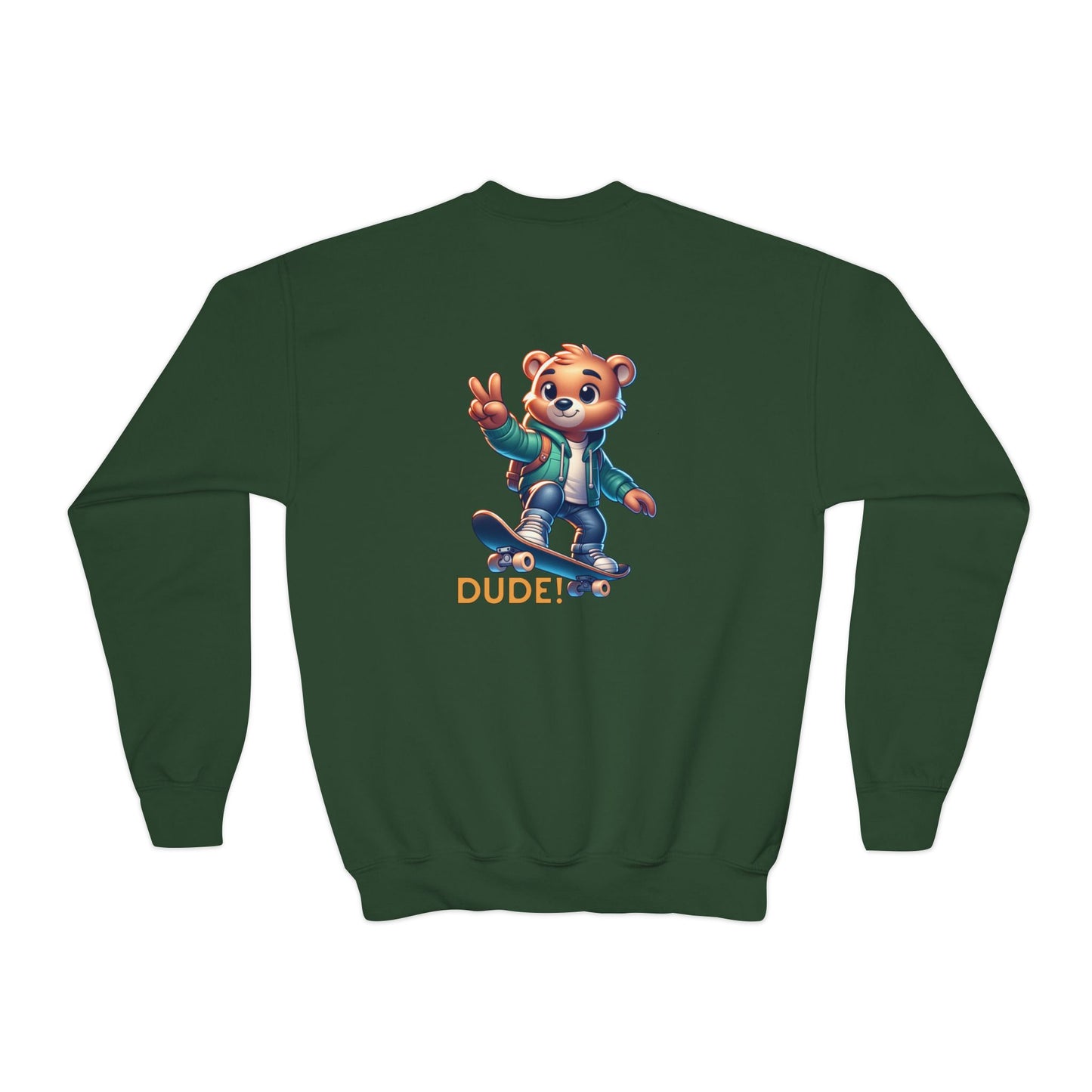 Bear Skateboard Youth Crewneck Sweatshirt with 'DUDE'