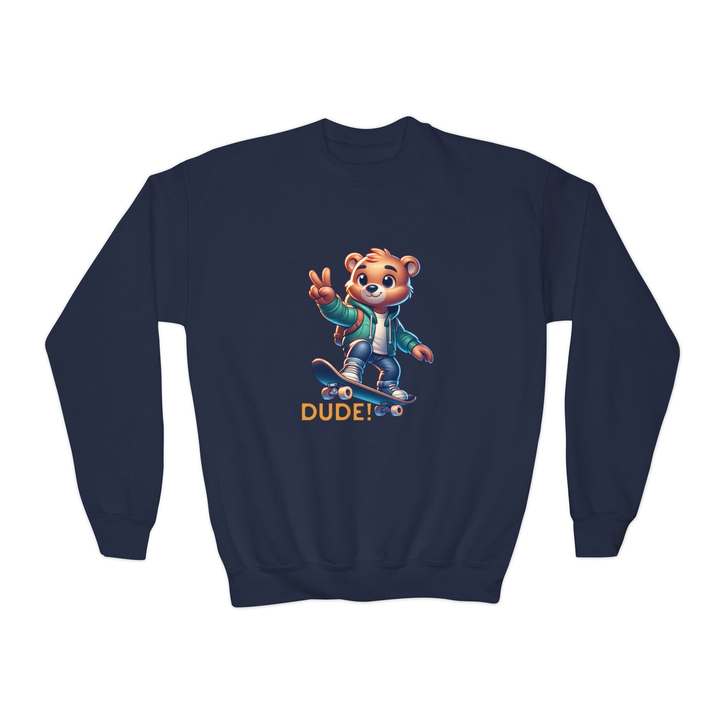Bear Skateboard Youth Crewneck Sweatshirt with 'DUDE'
