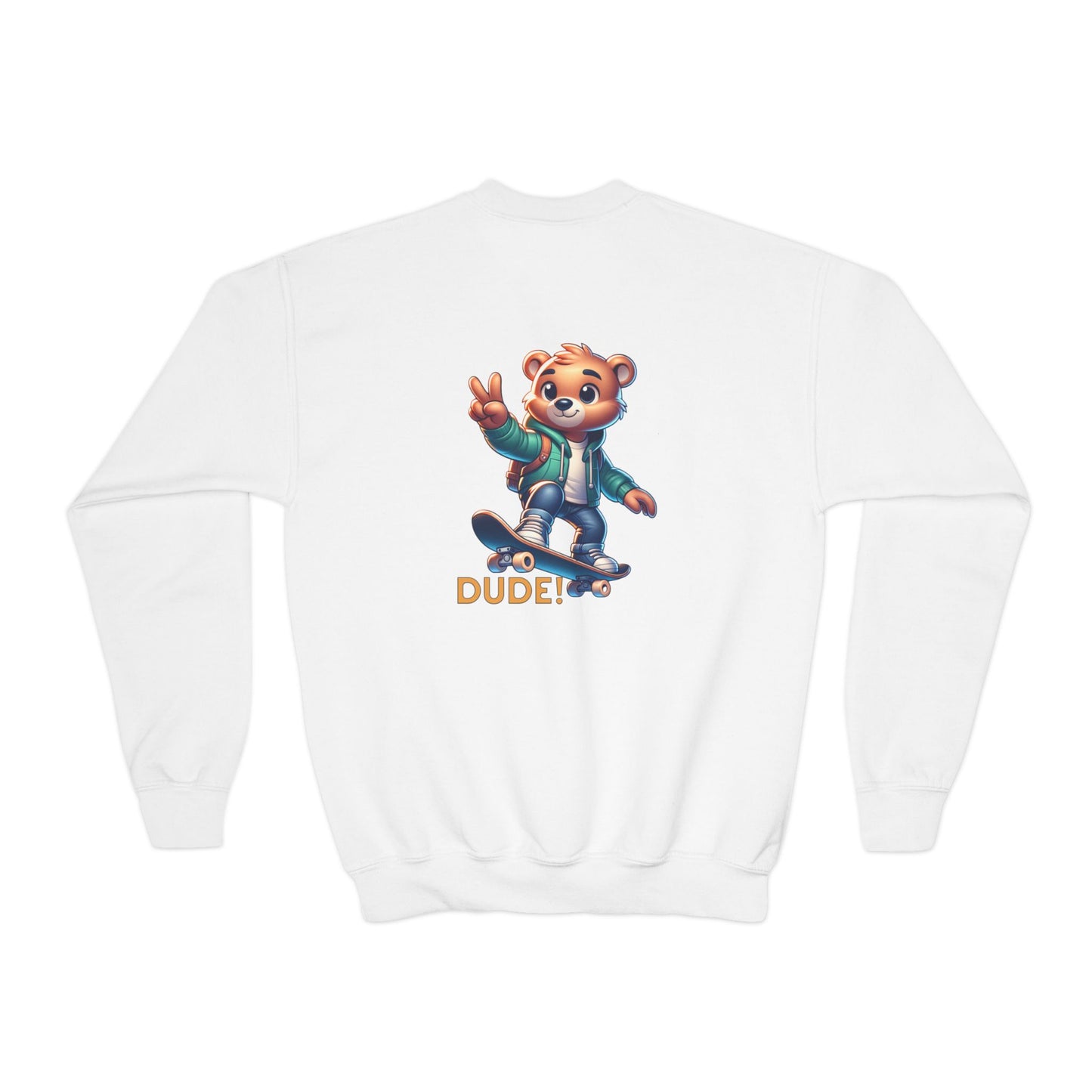 Bear Skateboard Youth Crewneck Sweatshirt with 'DUDE'