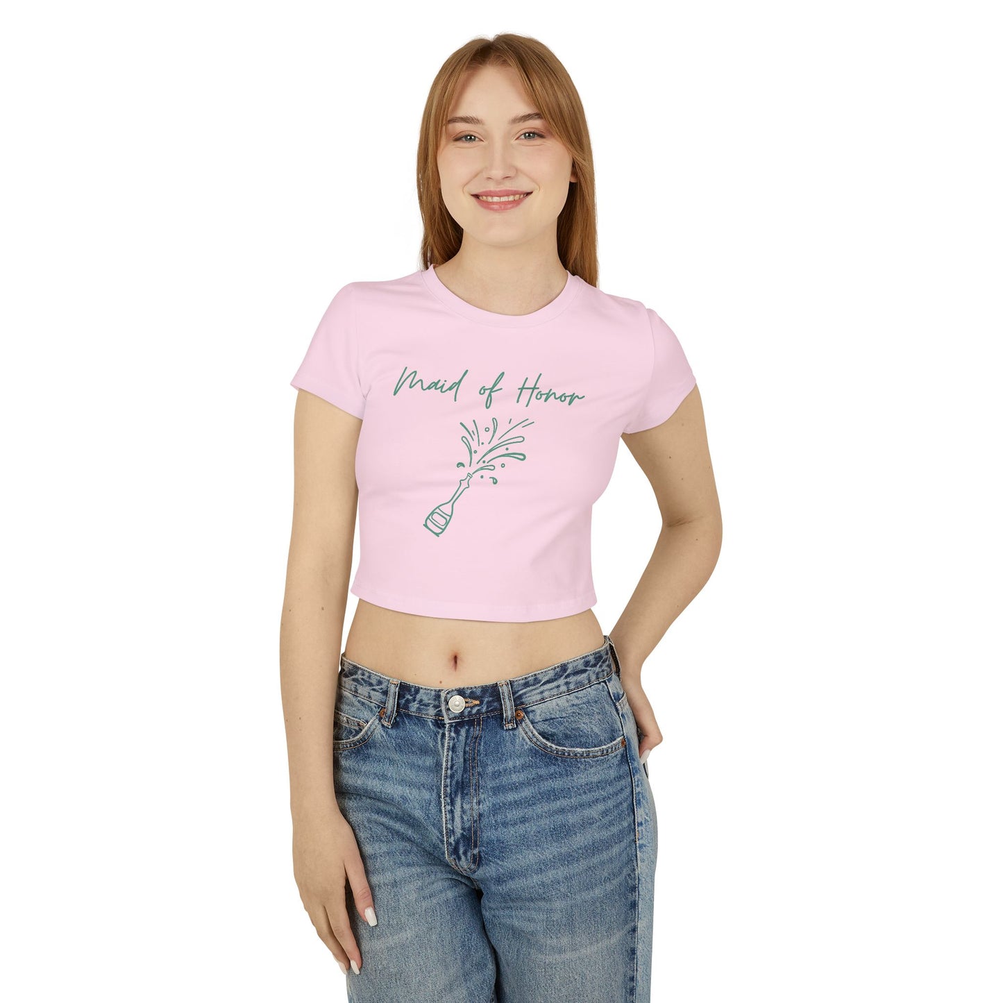 Made of Honor's Women's Baby Tee with champaign bottle