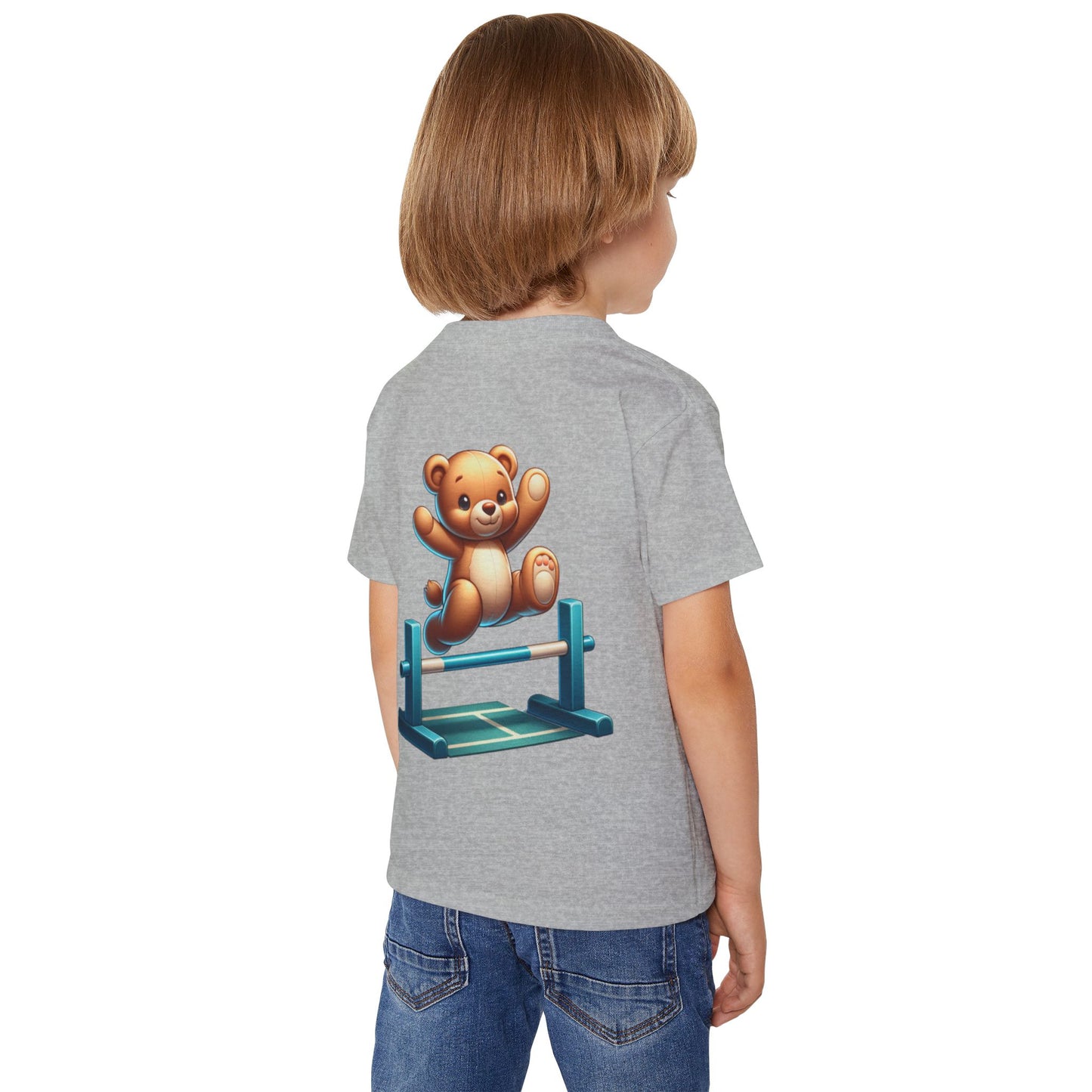 Teddy bear Jumping Hurdles, Heavy Cotton™ Toddler T-shirt, olympics, child, sports, track and field, many color choices, boy, girl
