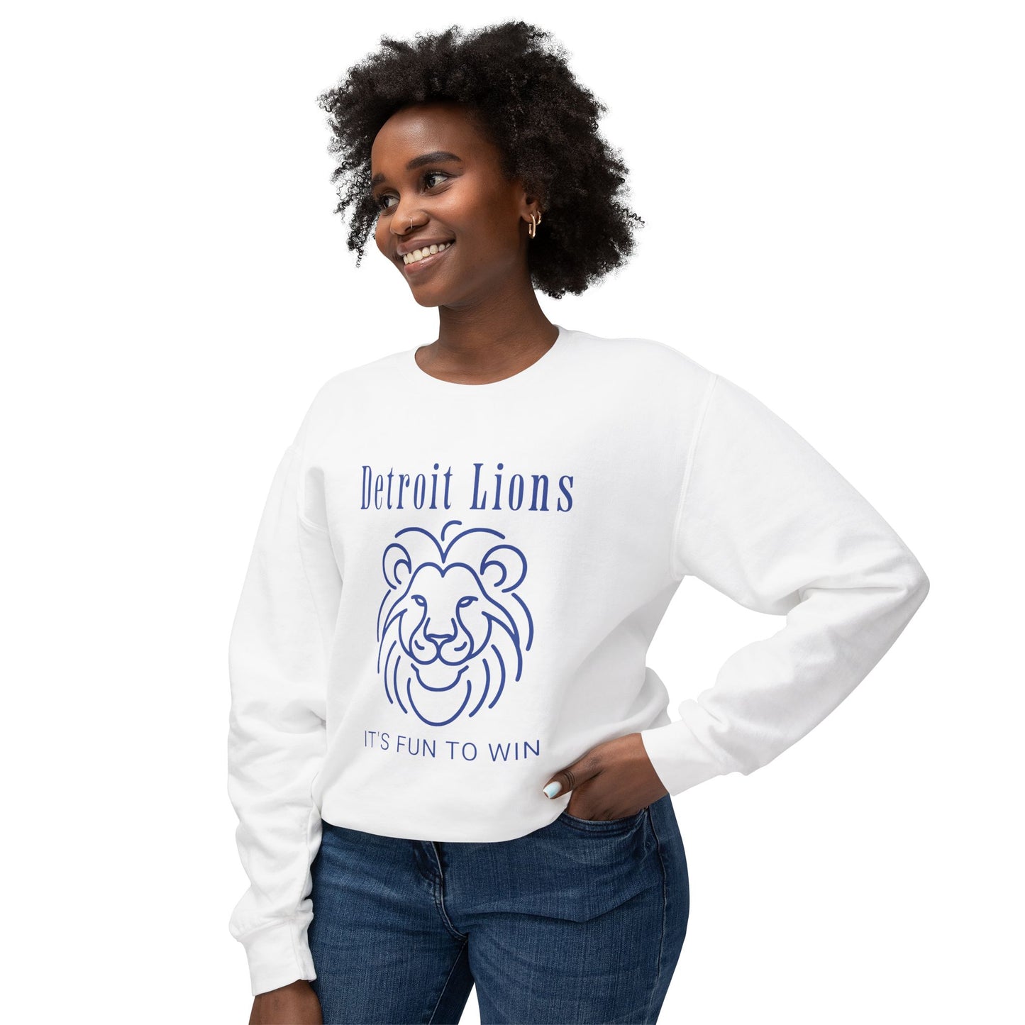 Unisex Sweatshirt features a quote, "Detroit Lions, It's Fun to Win"