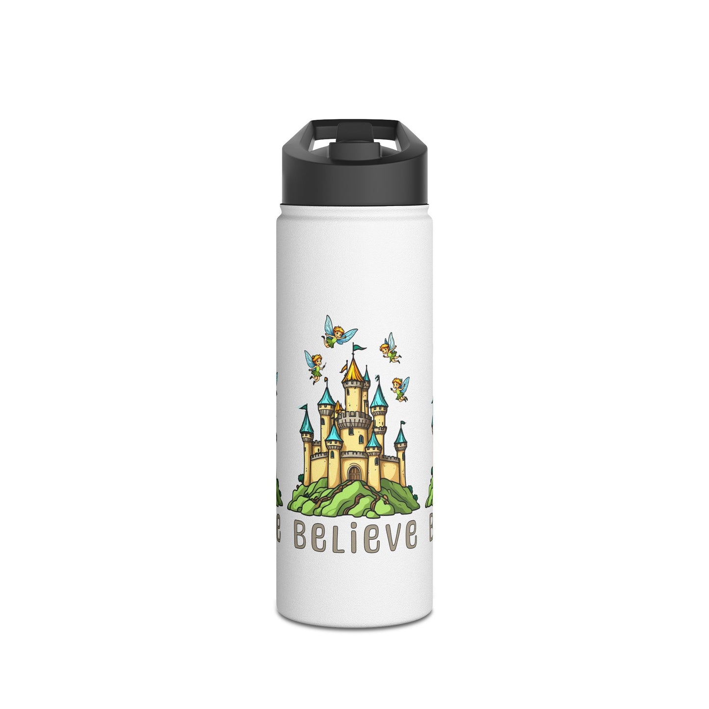 Copy of Water Bottle - Whimsical Fairies Flying Above Castle - BELIEVE