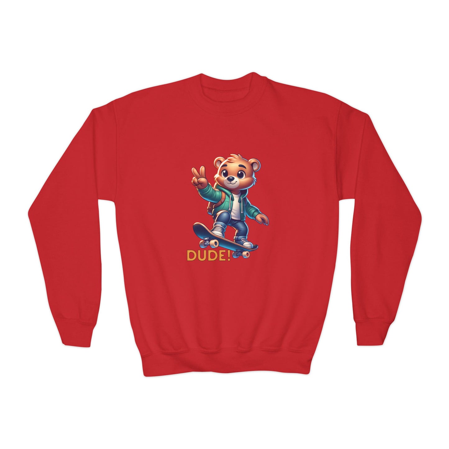 Bear Skateboard Youth Crewneck Sweatshirt with 'DUDE'