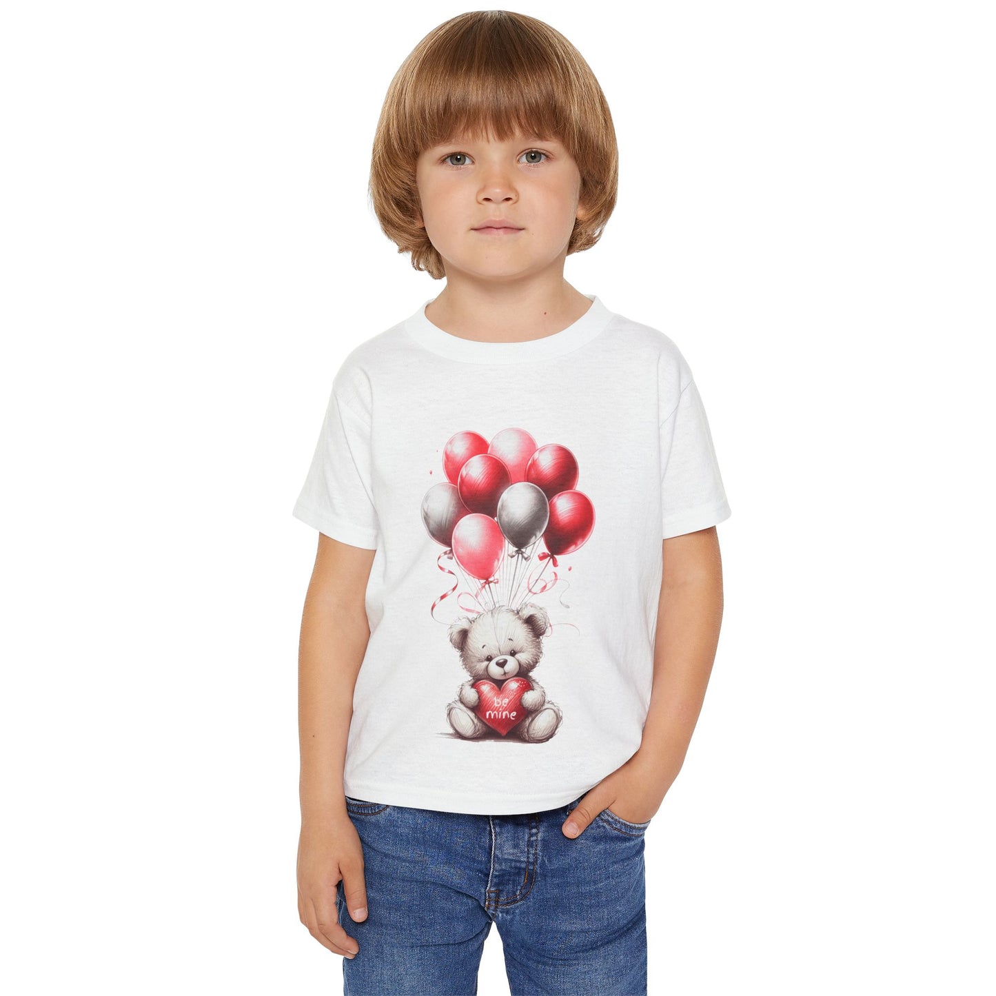 "Be Mine" – Adorable Teddy Bear Valentine’s Toddler T-shirt Valentine's Day Hearts Design